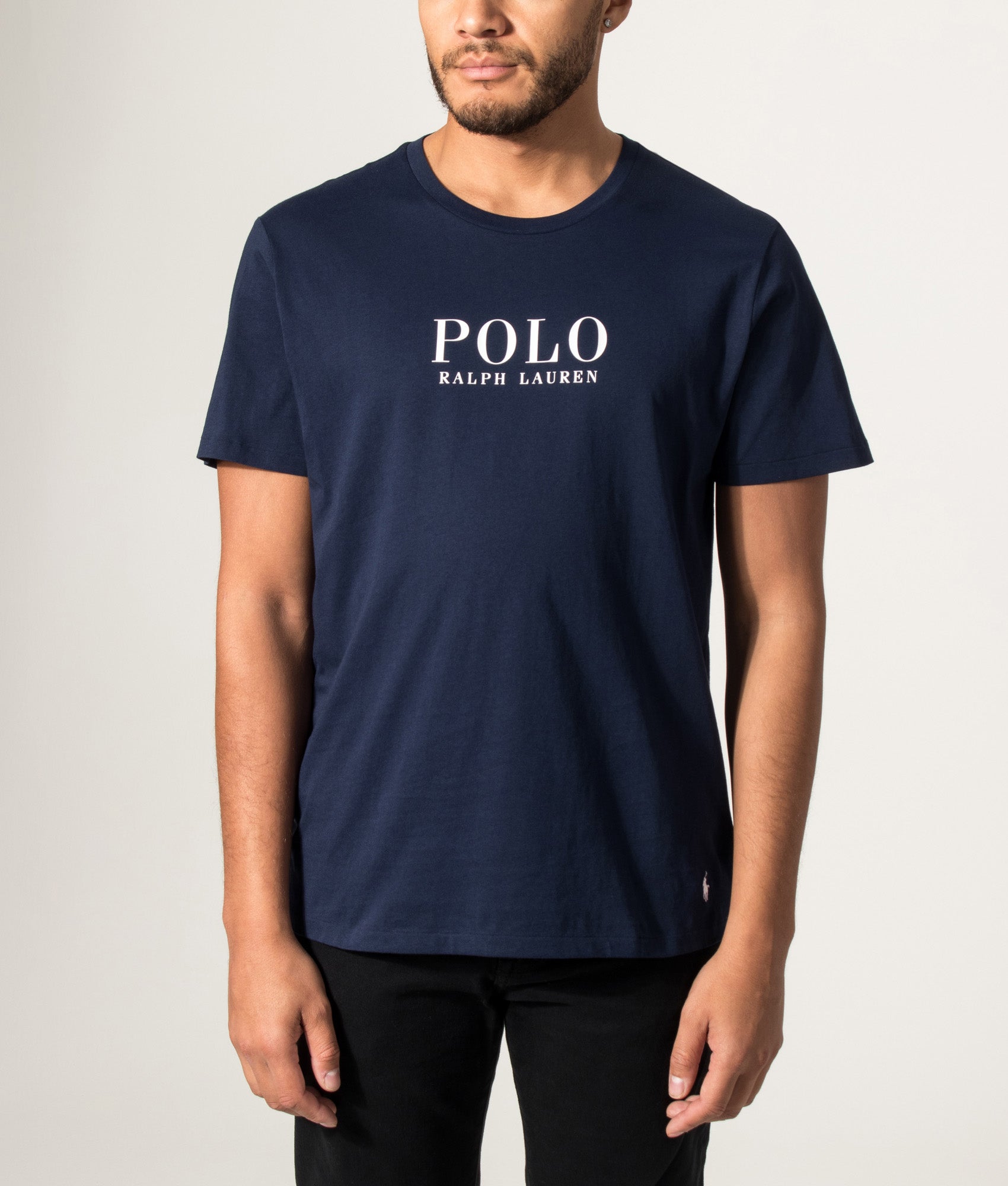 Polo Ralph Lauren Lightweight Crew Neck T-Shirt in Cruise Navy at EQVVS Menswear. Model front shot.