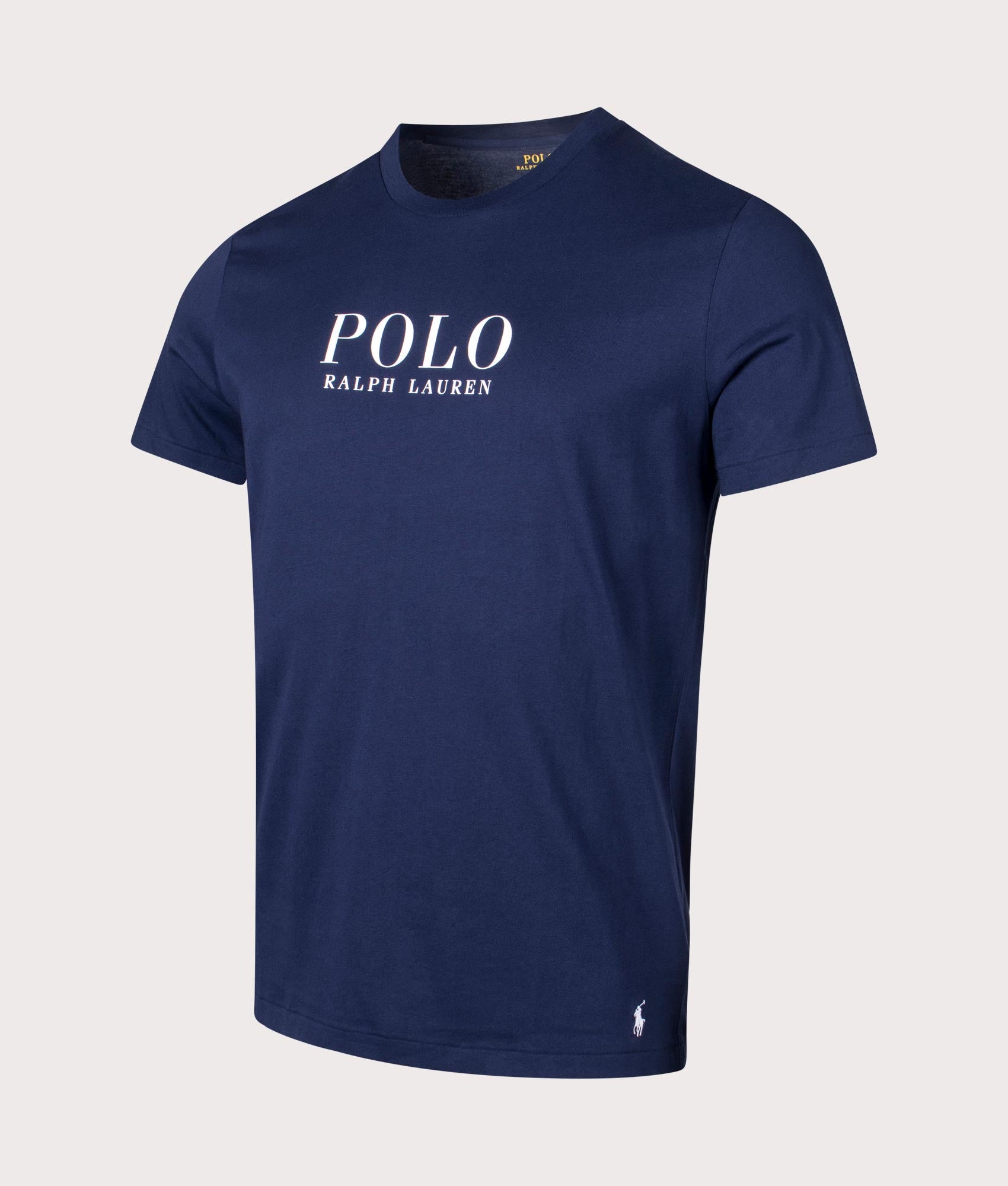 Polo Ralph Lauren Lightweight Crew Neck T-Shirt in Cruise Navy at EQVVS Menswear. Angled front shot. 