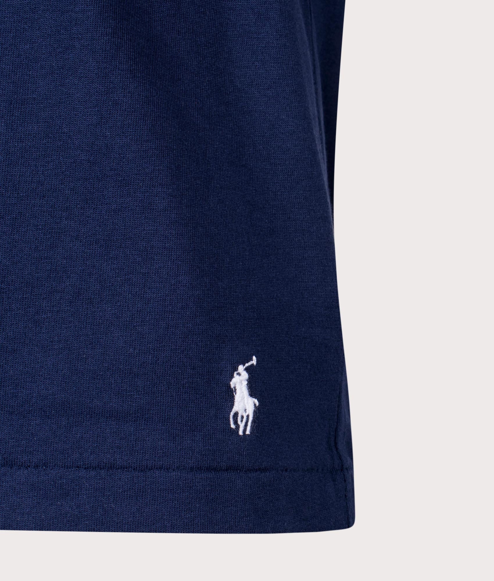 Polo Ralph Lauren Lightweight Crew Neck T-Shirt in Cruise Navy at EQVVS Menswear. Detail shot.