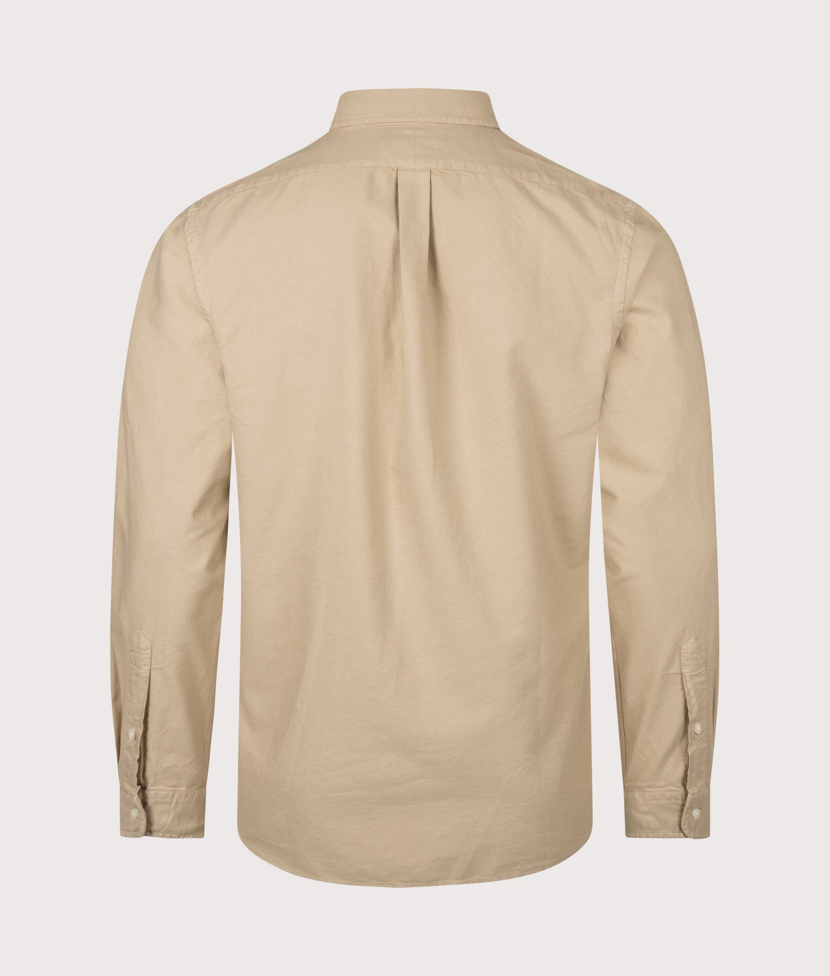 Polo Ralph Lauren Slim Fit Long Sleeve Garment-Dyed Oxford Shirt in Surrey Tan at EQVVS Menswear. Back shot.