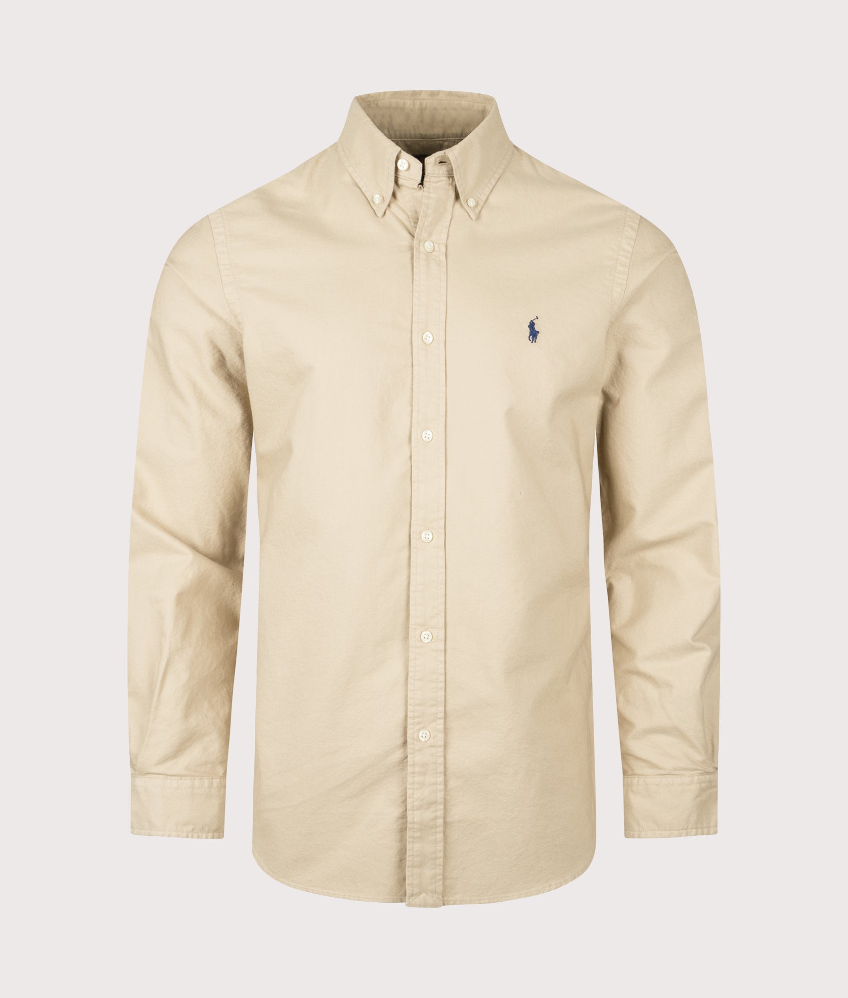 Custom Fit Garment Dyed Oxford Shirt in Surrey Tan | 100% Cotton | Polo Ralph Lauren | EQVVS | Front shot 