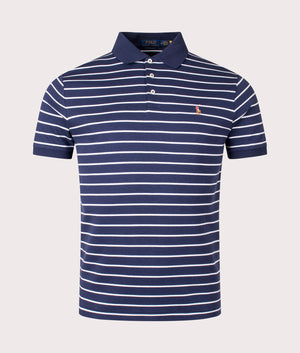 Custom Slim Fit Polo Shirt in Refined Navy White by Polo Ralph Lauren. EQVVS Front Angle Shot.