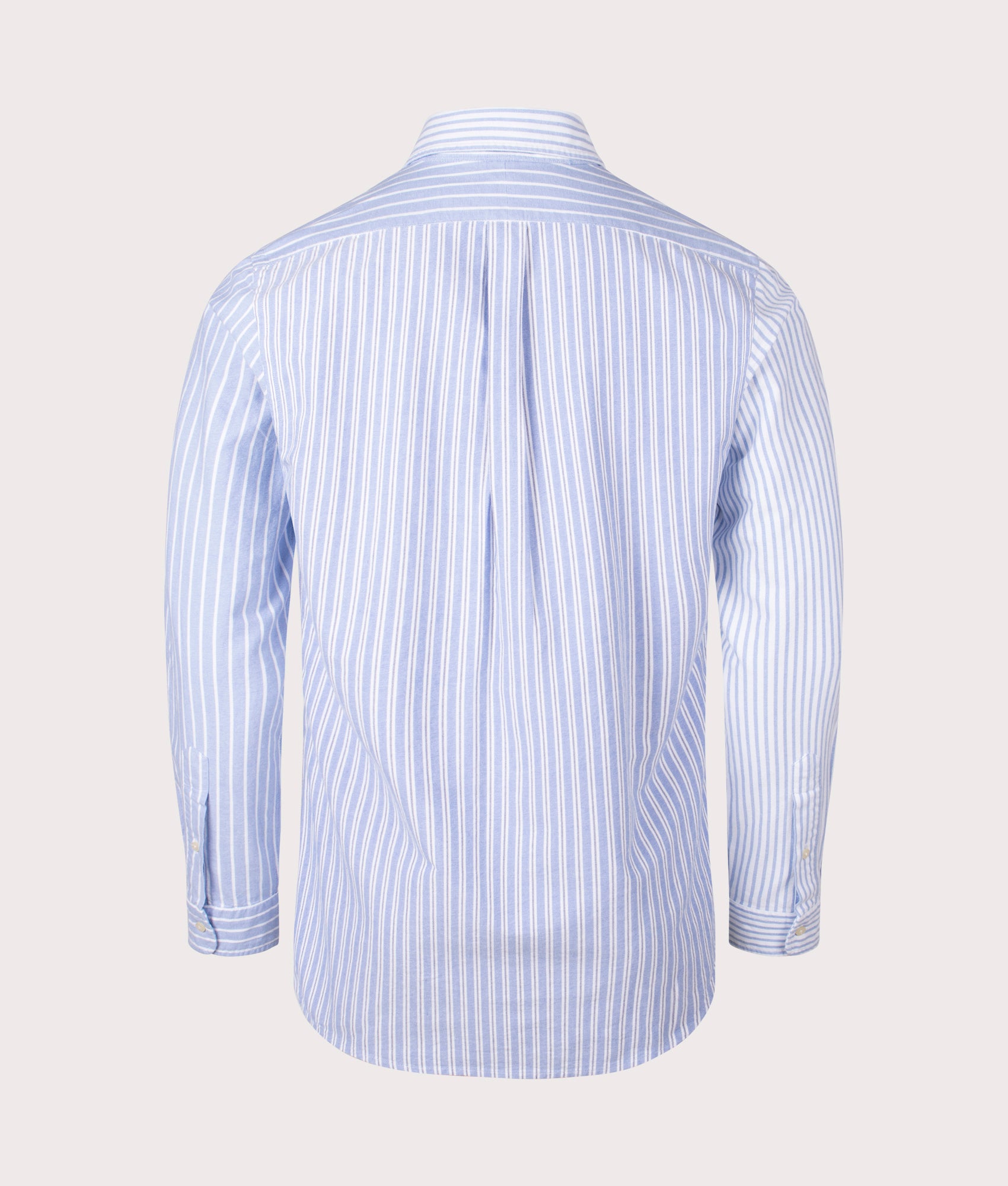 Custom Fit Striped Oxford in Blue Fun Shirt by Polo Ralph Lauren. EQVVS Back Angle Shot.