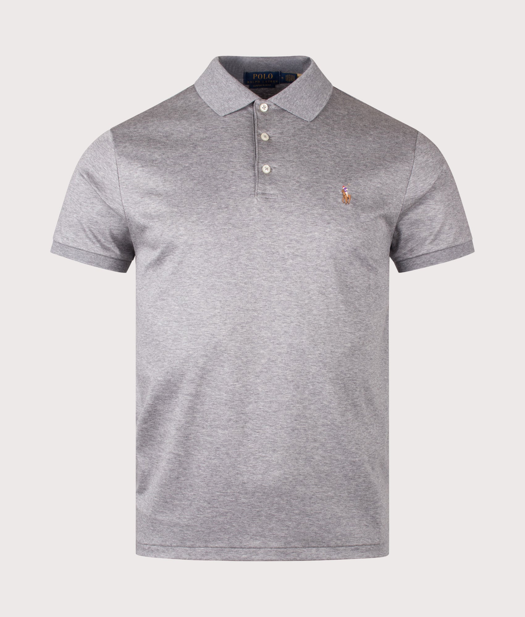Polo Ralph Lauren Custom Slim Fit Interlock Polo Shirt in Steel Heather at EQVVS Menswear. Front shot.