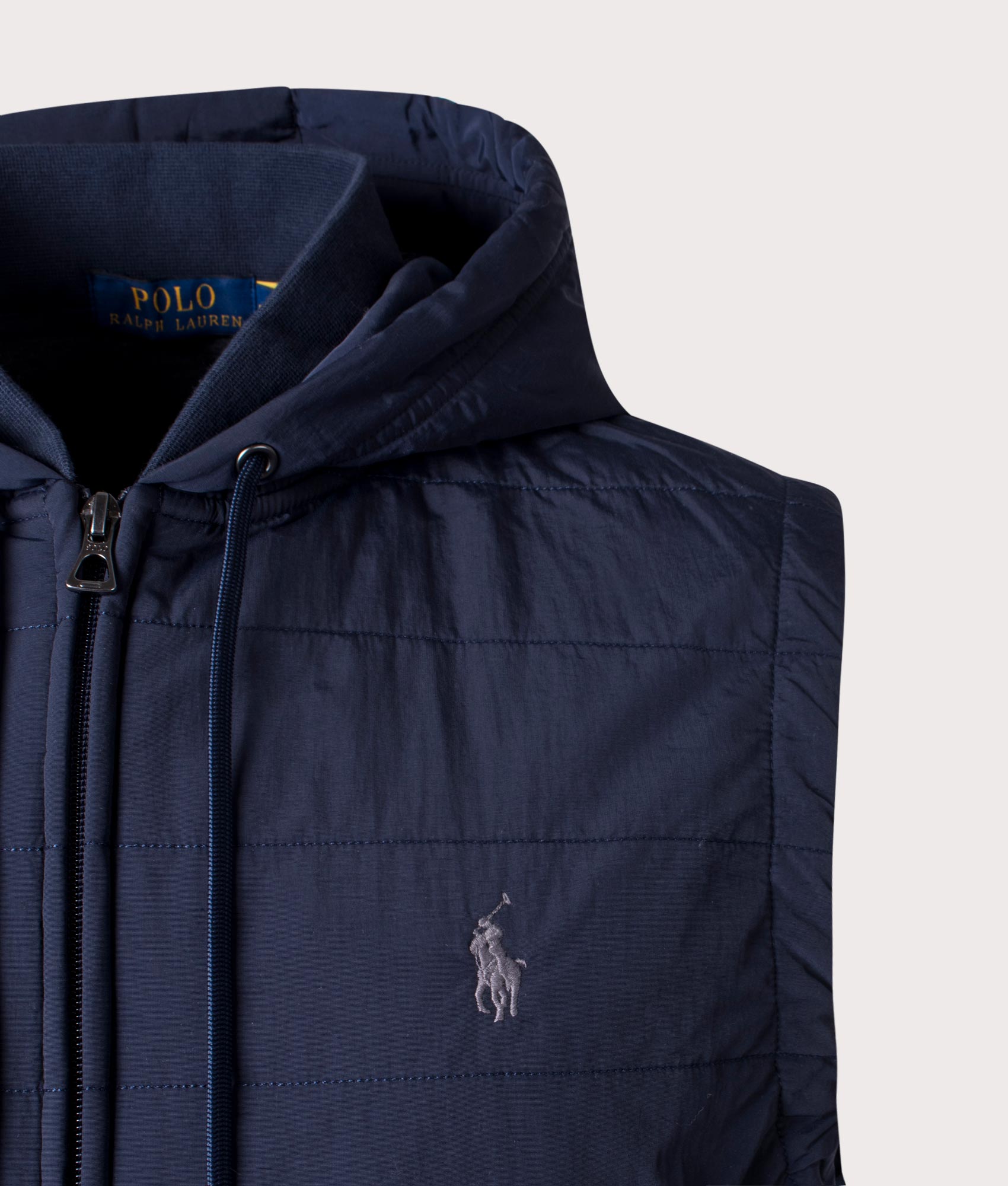 Polo Ralph Lauren Full Zip Gilet Aviator Navy Detail Shot at EQVVS