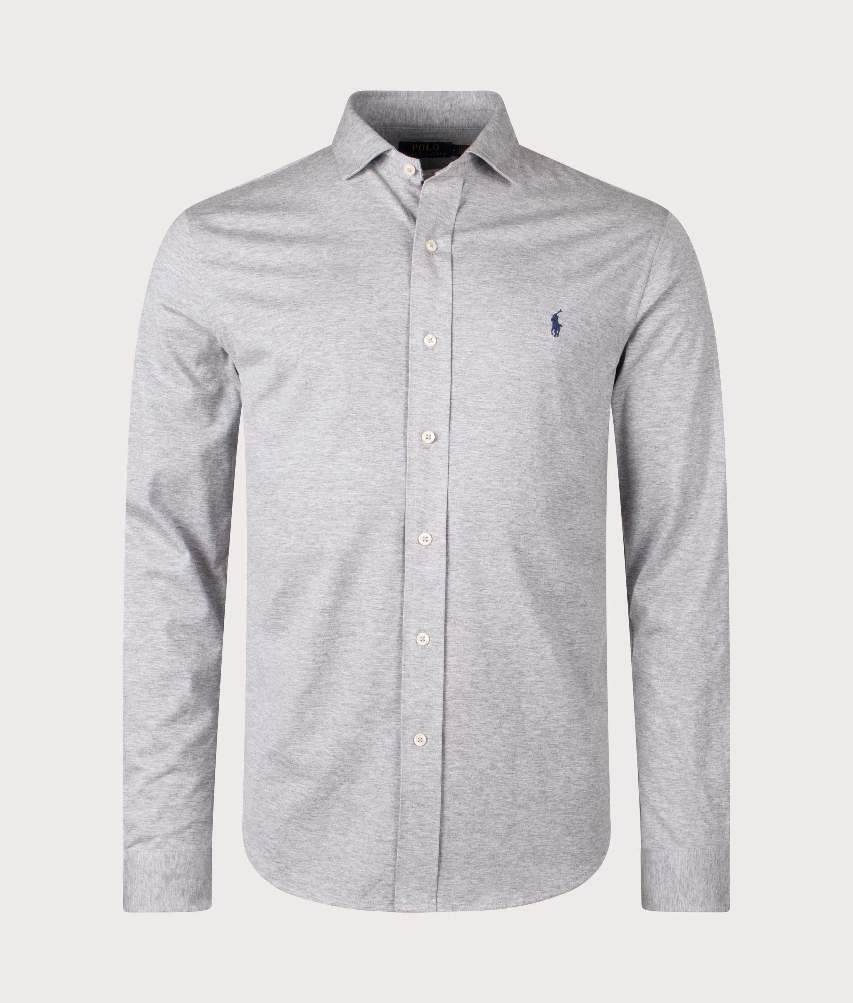 Estate Collar Jersey Shirt in Andover Heather by Polo Ralph Lauren. EQVVS Front Angle Shot.