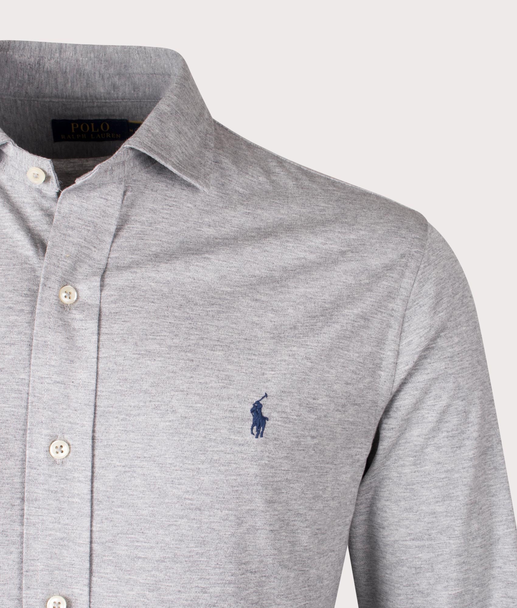 Estate Collar Jersey Shirt in Andover Heather by Polo Ralph Lauren. EQVVS Detail Shot.