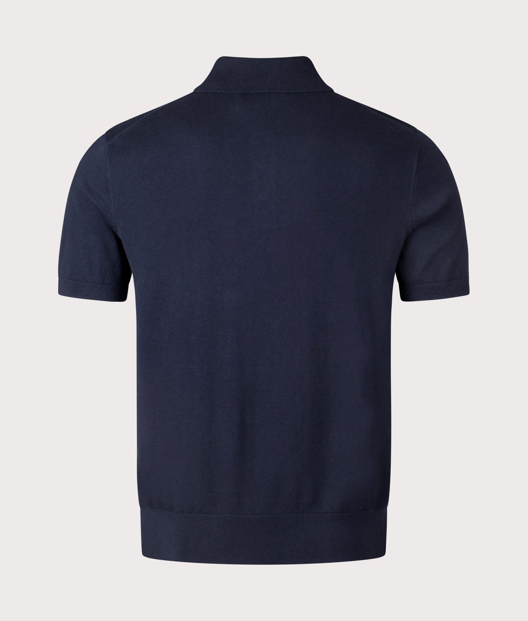 Polo Ralph Lauren Cotton Knitted Polo Shirt in Hunter Navy. Shot at EQVVS. Back shot