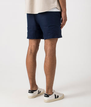 Classic Fit Prepster Linen Shorts in Newport Navy. Back angle shot at EQVVS.