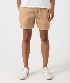 Classic Fit Prepster Linen Shorts in Vintage Khaki. Front angle shot at EQVVS.