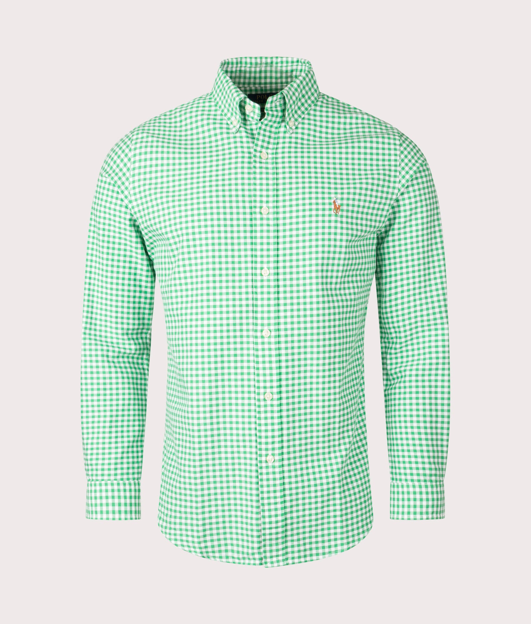 Custom Fit Gingham Oxford Shirt in Summer Emerald and White at EQVVS.Front Shot.