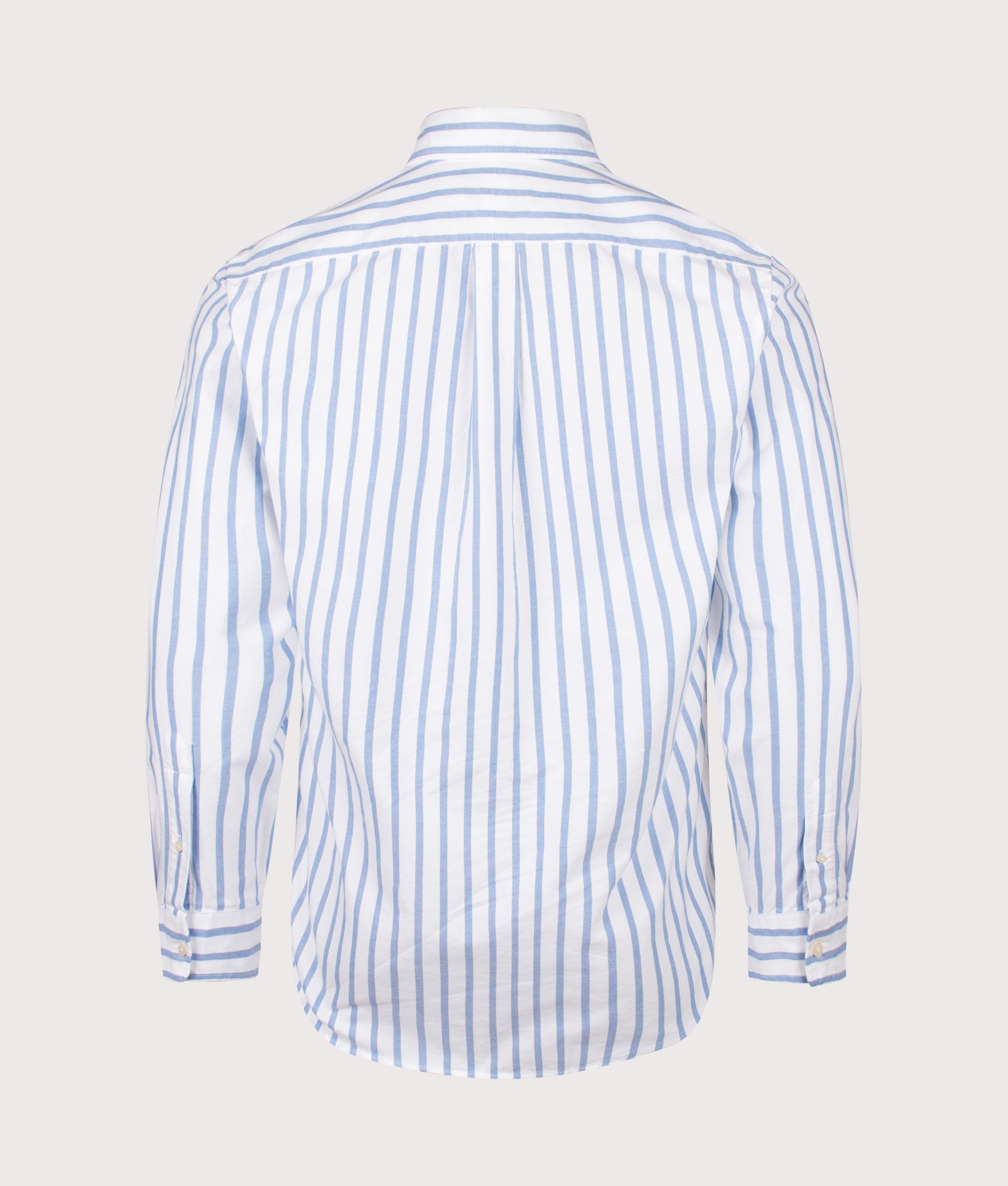 Polo Ralph Lauren Custom Fit Striped Oxford Shirt in Blue and White at EQVVS Menswear. Back shot.