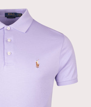 Custom Slim Fit Soft Cotton Polo Shirt by Polo Ralph Lauren in Sky Lavender. Shot by EQVVS. Detail shot.