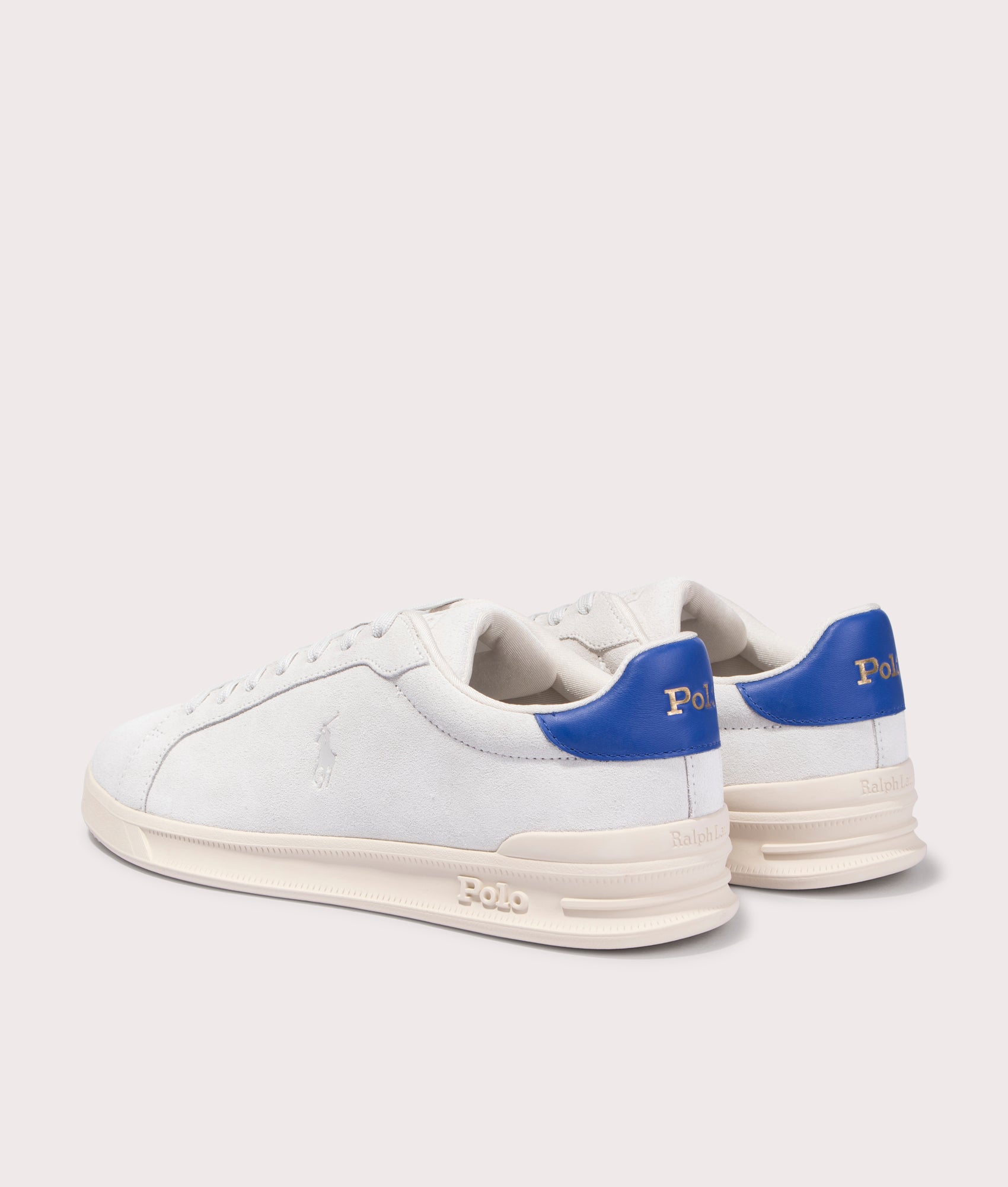 Polo Ralph Lauren Heritage Court II Suede Sneakers in Bianco/Royal. Shot at EQVVS.  Back shot. 