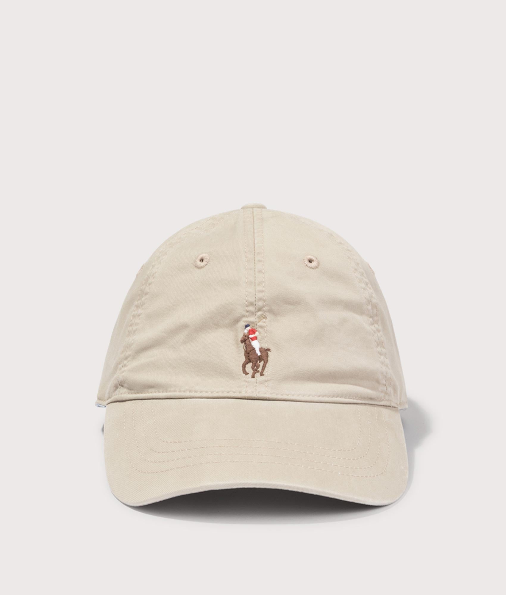 Polo Ralph Lauren Stretch Cotton Twill Ball Cap in Khaki Tan at EQVVS Menswear. Front shot. 
