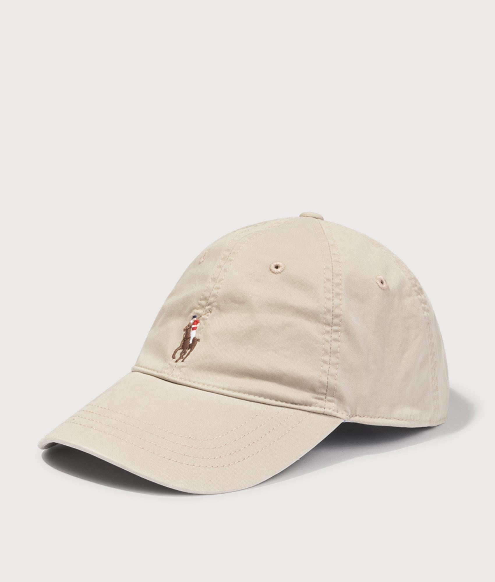 Polo Ralph Lauren Stretch Cotton Twill Ball Cap in Khaki Tan at EQVVS Menswear. Angled front shot.
