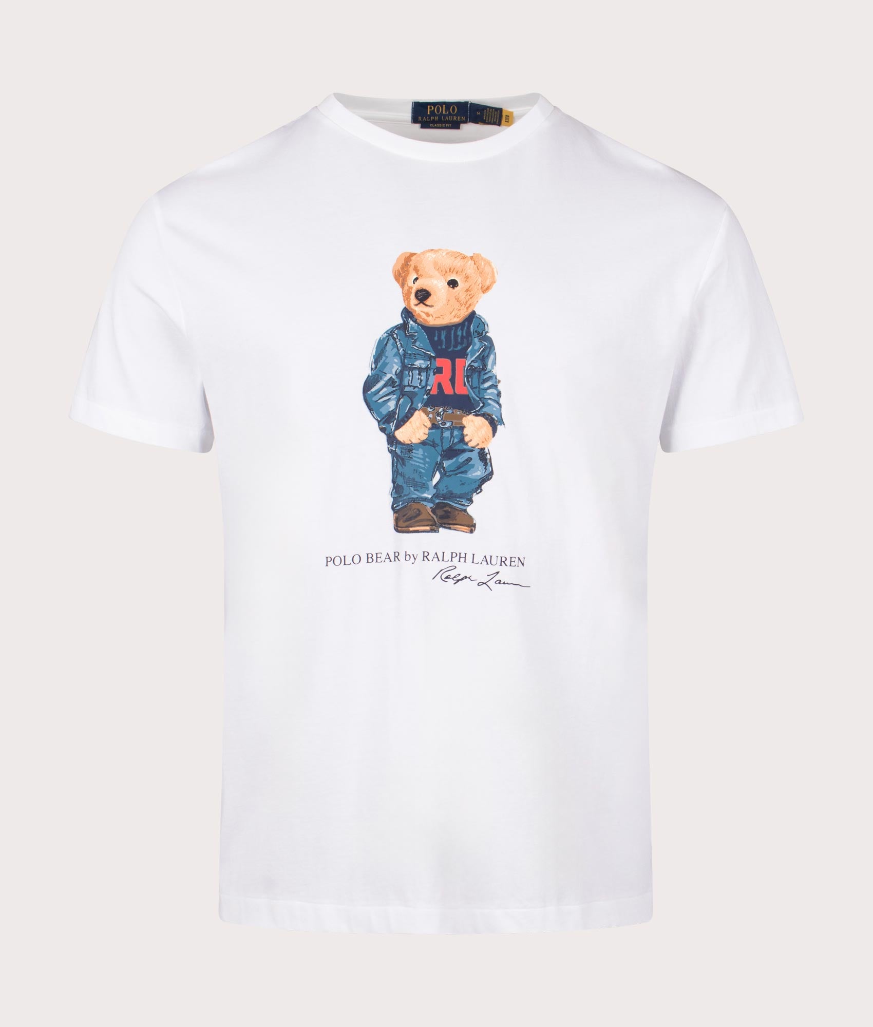 Polo Bear Jersey T-Shirt in White Denim Bear by Ralph Lauren. EQVVS Front Shot.