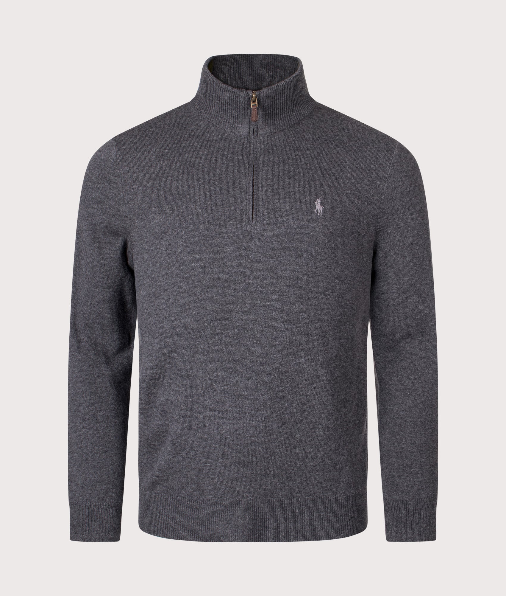 Merino Wool Quarter Zip Jumper in Dark Charcoal Heather | 100% Merino Wool | Polo Ralph Lauren | EQVVS | Front Shot 