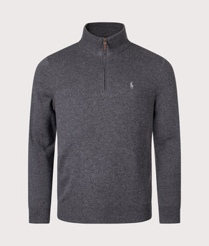 Merino Wool Quarter Zip Jumper in Dark Charcoal Heather | 100% Merino Wool | Polo Ralph Lauren | EQVVS | Front Shot 