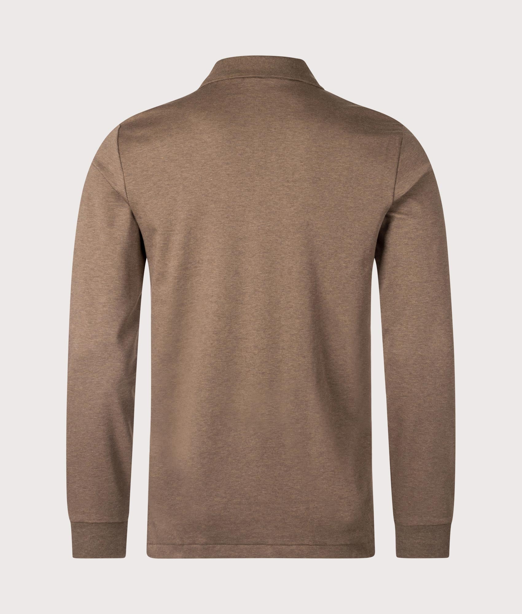 Polo Ralph Lauren Custom Slim Fit Long Sleeve Soft Cotton Polo Shirt in Cedar Heather brown. EQVVS Back Shot.