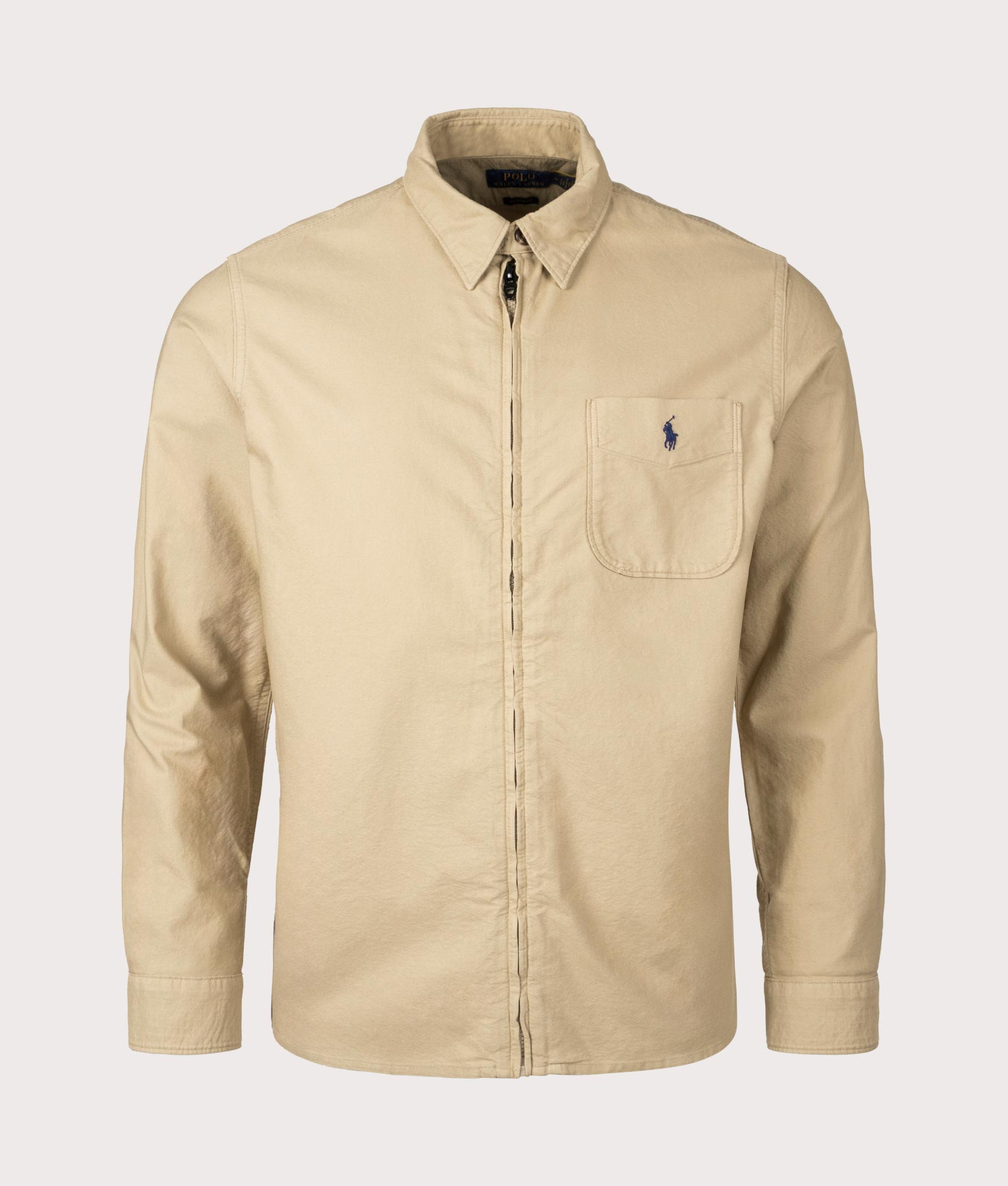 Polo Ralph Lauren Garment Dyed Oxford Overshirt in Surrey Tan at EQVVS Menswear Front Shot