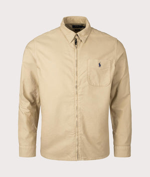 Polo Ralph Lauren Garment Dyed Oxford Overshirt in Surrey Tan at EQVVS Menswear Front Shot