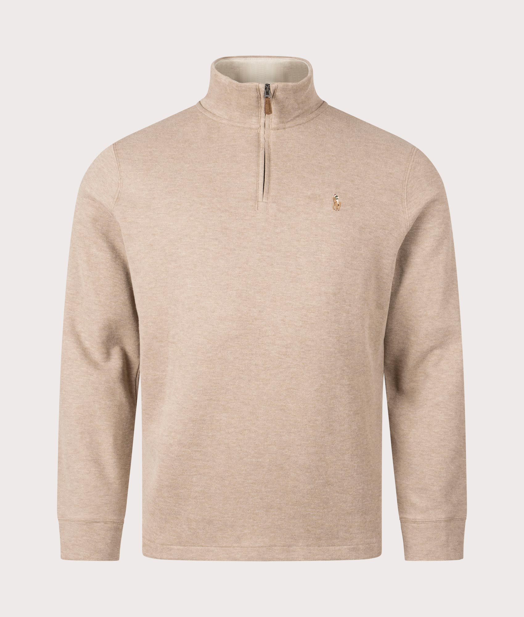 Polo Ralph Lauren Quarter Zip Estate Rib Knit Grey Cloud Heather/Expedition Dune Int at EQVVS Menswear front shot