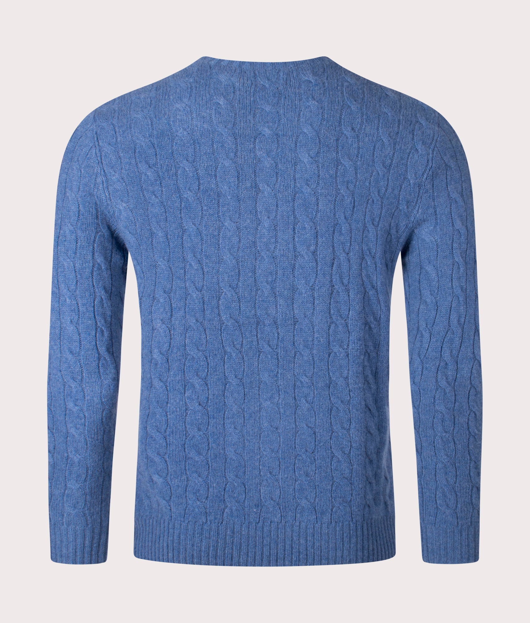 Polo Ralph Lauren Cashmere Blend Cable-Knit Jumper in Misty Harbour Heather, 10% Cashmere, 90% Cotton at EQVVS. Back Shot. 