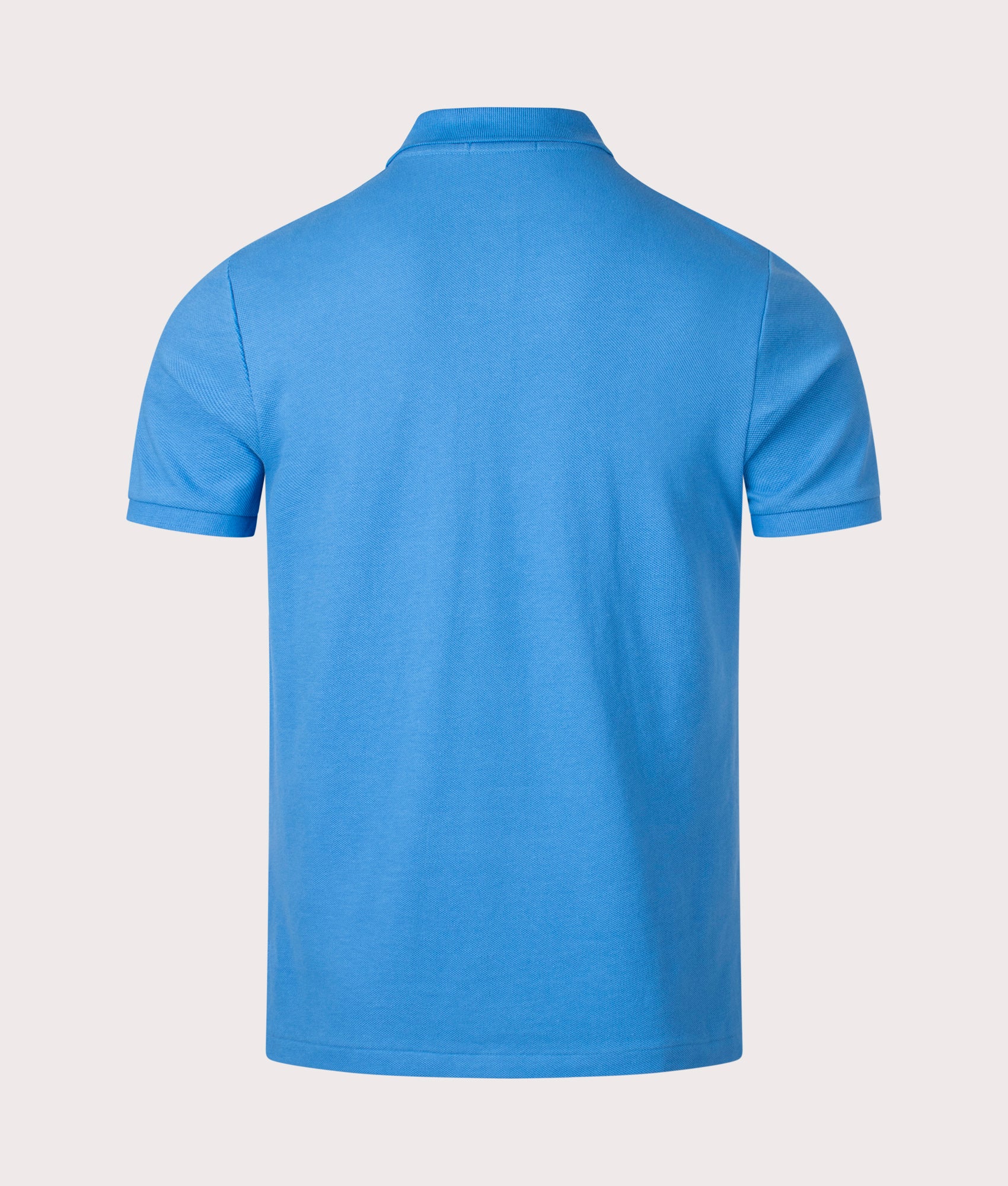 Polo Ralph Lauren Custom Slim Fit Mesh Polo Shirt in Blue Orbit. Shot at EQVVS.  Back shot. 
