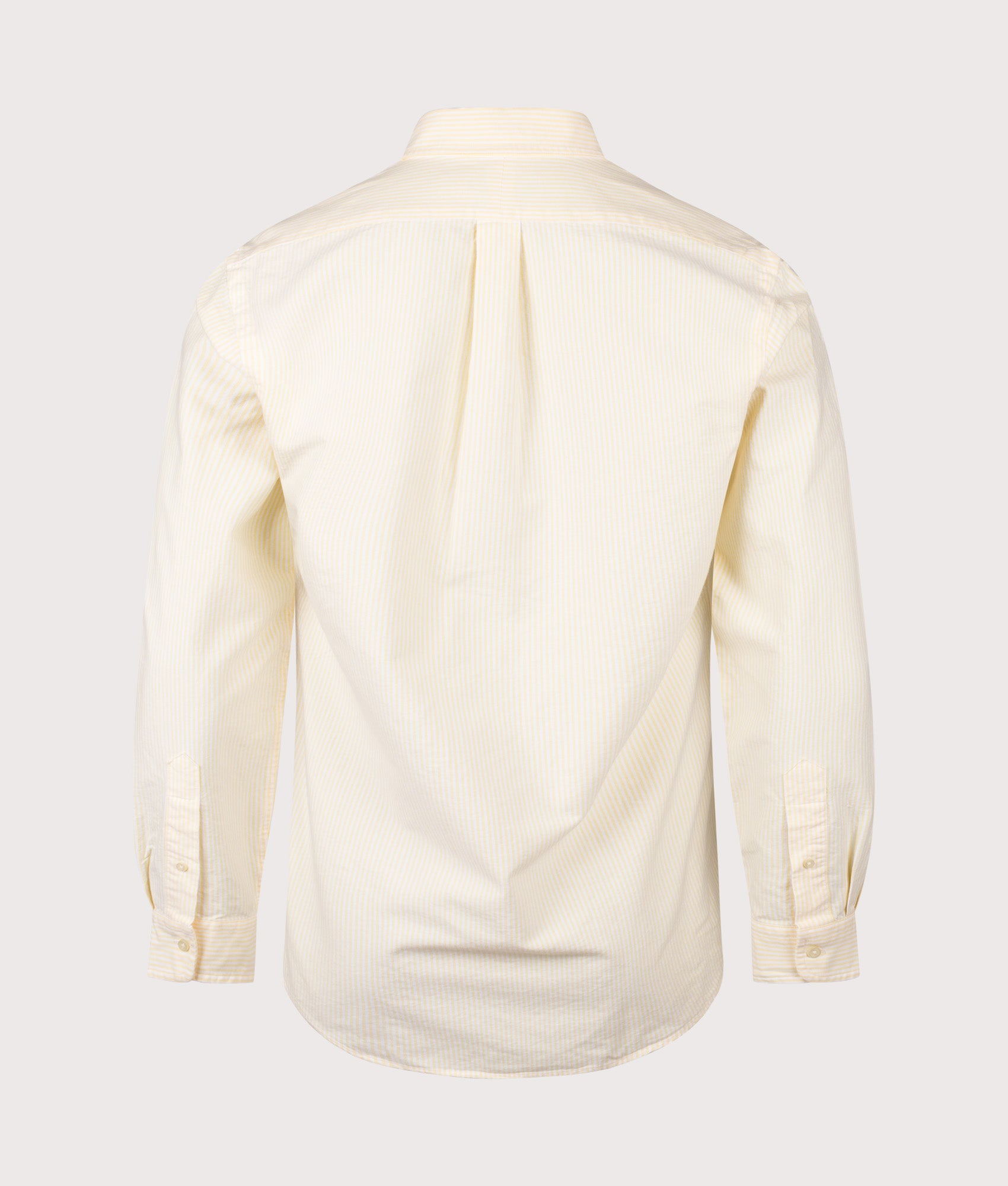Polo Ralph Lauren Custom Fit Striped Oxford Shirt in Yellow Oxford and White at EQVVS Menswear. Back shot.