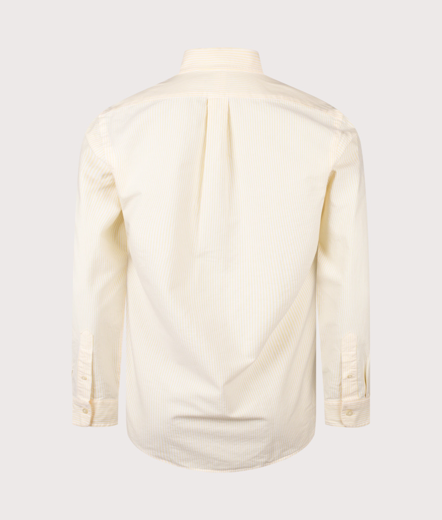 Polo Ralph Lauren Custom Fit Striped Oxford Shirt in Yellow Oxford and White at EQVVS Menswear. Back shot.