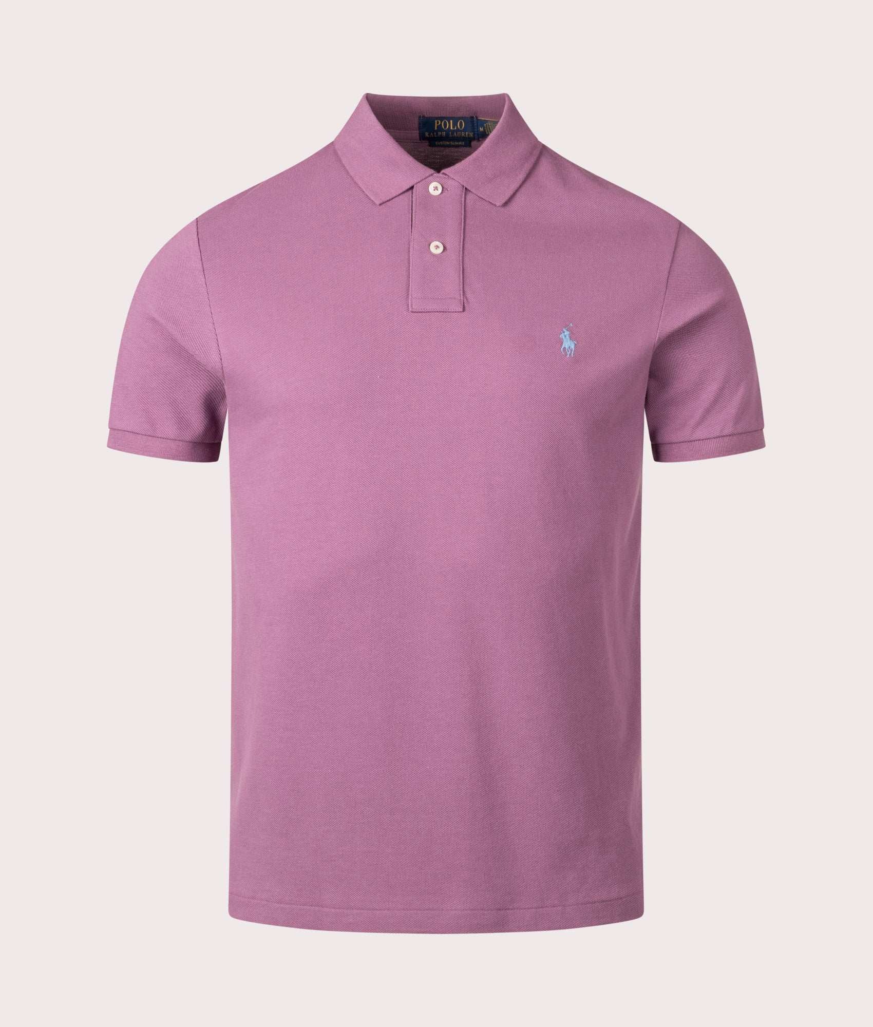 Polo Ralph Lauren Custom Slim Fit Mesh Polo Shirt in Tea Rose. Shot at EQVVS. Front shot. 