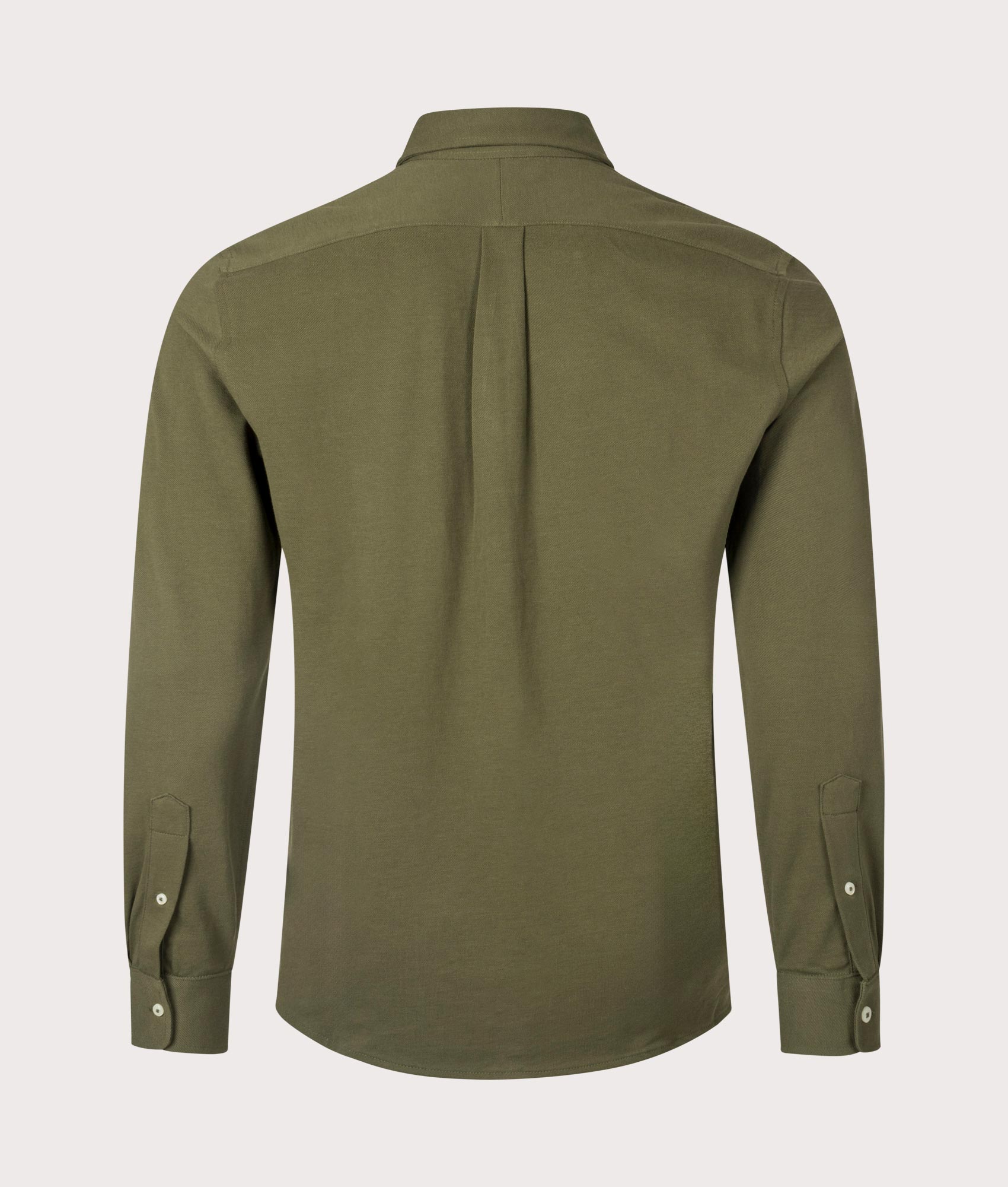 Polo Ralph Lauren Featherweight Mesh Shirt in New Olive. Shot at EQVVS. Back shot. 