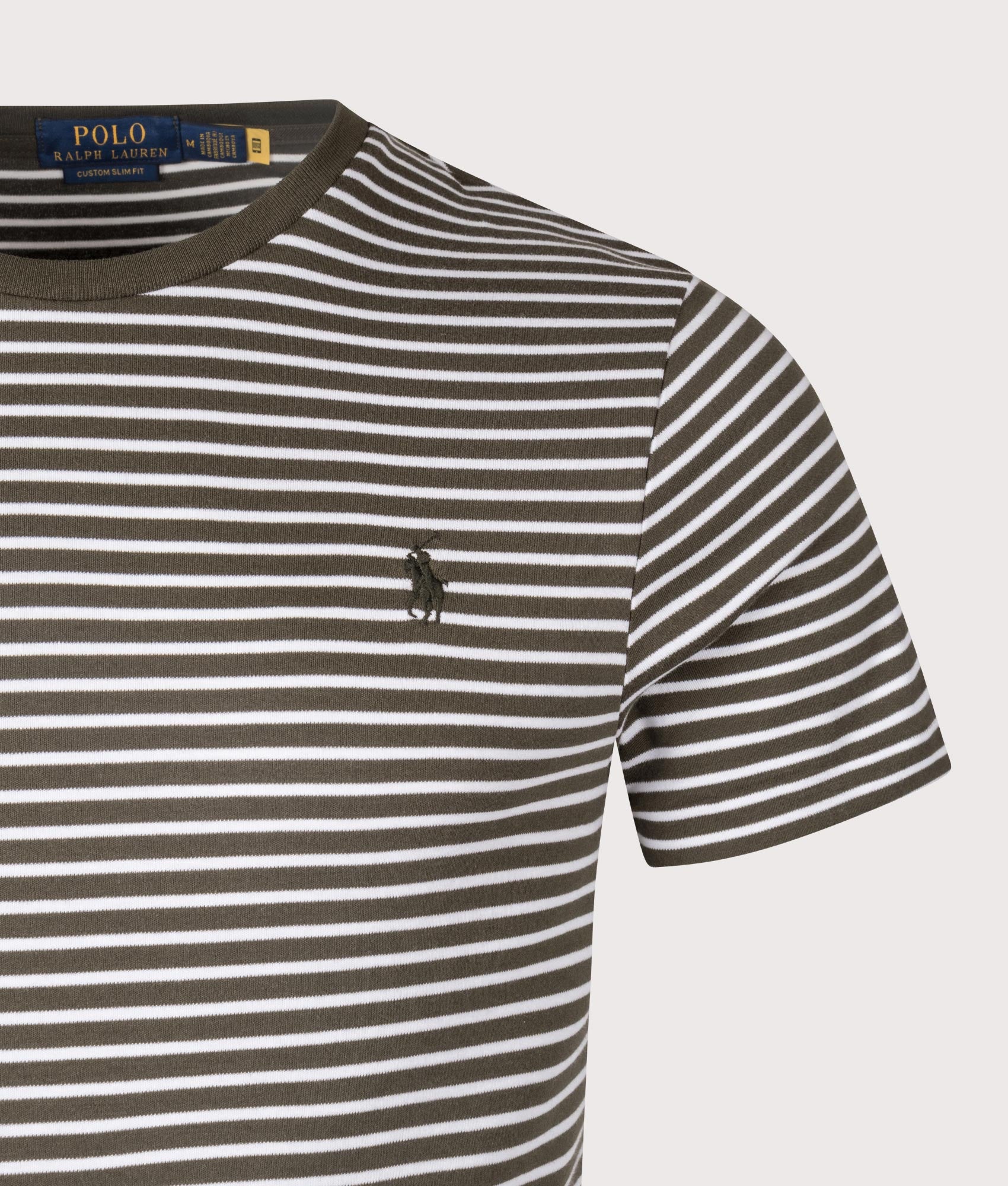 Custom Slim Striped Soft Cotton T-Shirt. Shot by EQVVS. Front detail shot.