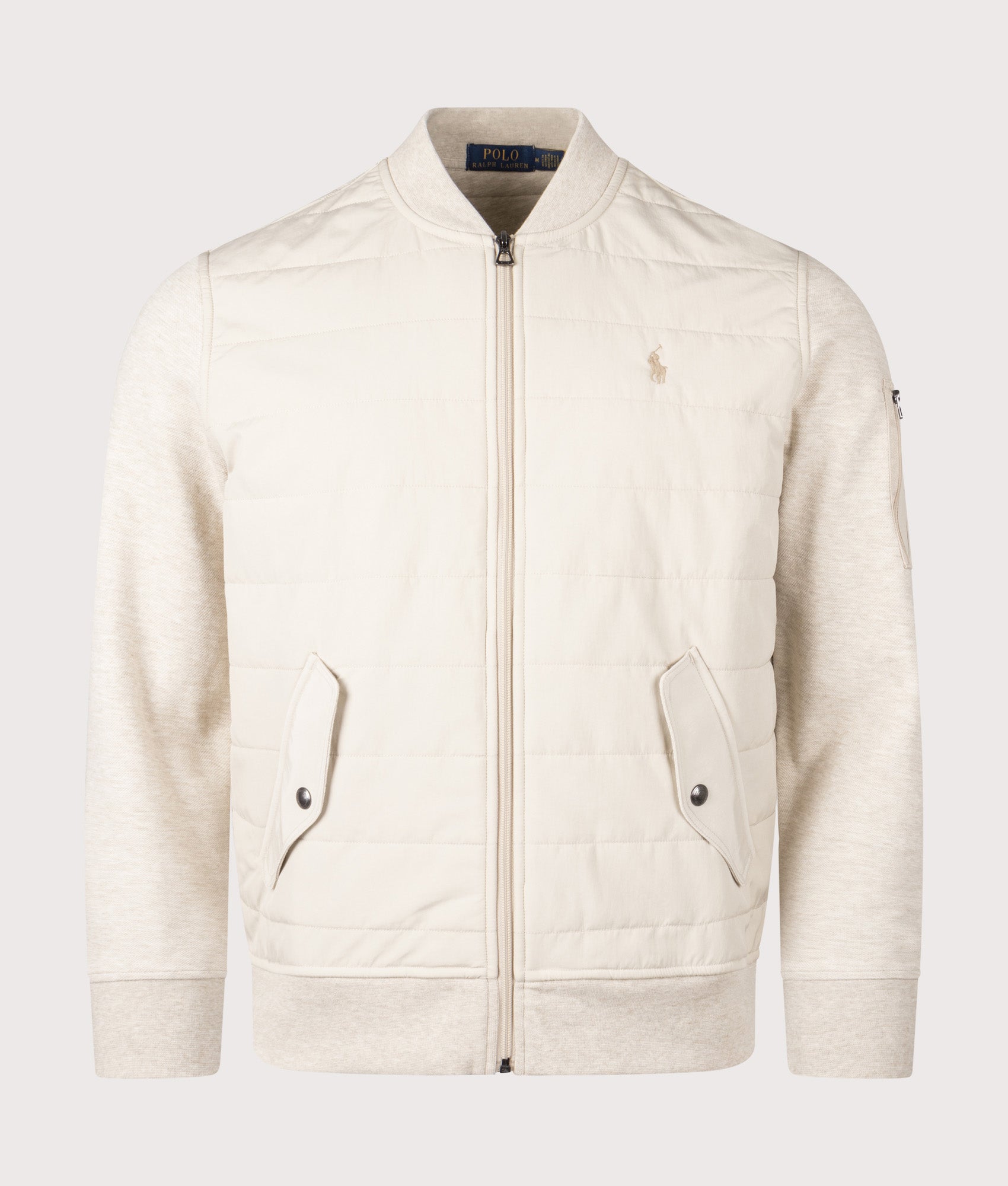 Polo Ralph Lauren, Hybrid Bomber Jacket, Expedition Dune Heather,  Eqvvs Menswear, front shot angle