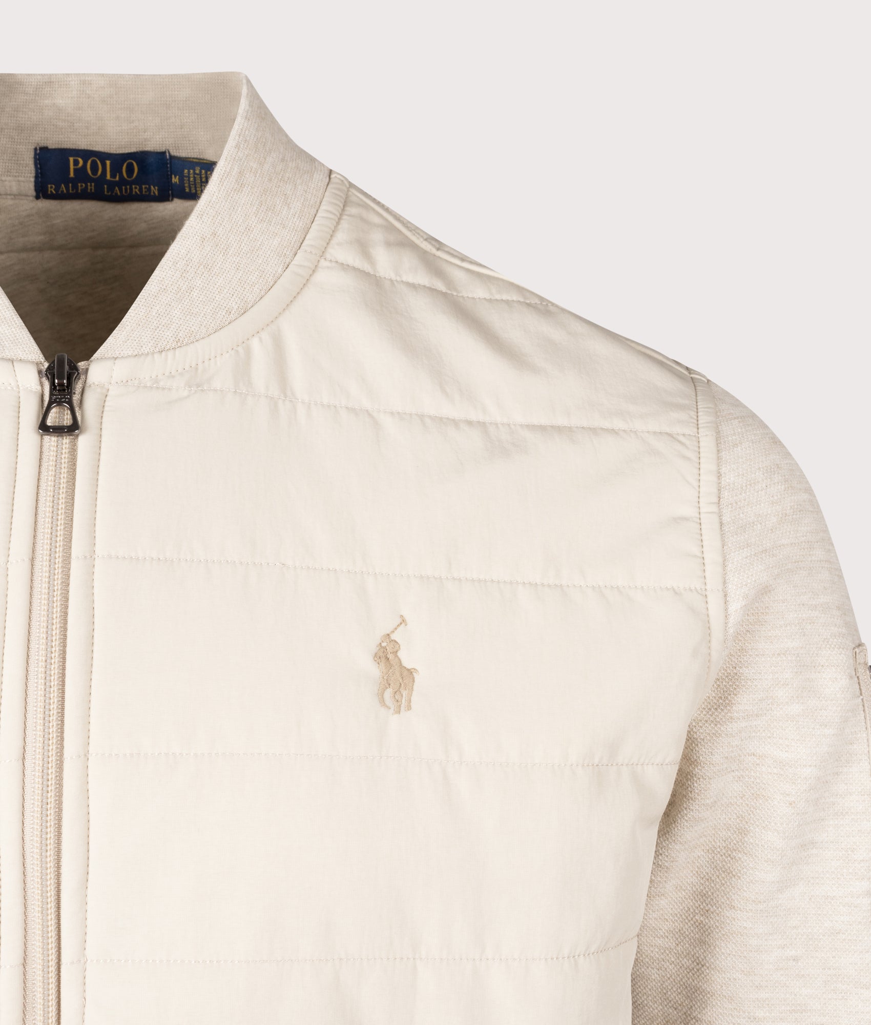 Polo Ralph Lauren, Hybrid Bomber Jacket, Expedition Dune Heather,  Eqvvs Menswear, detailed shot angle