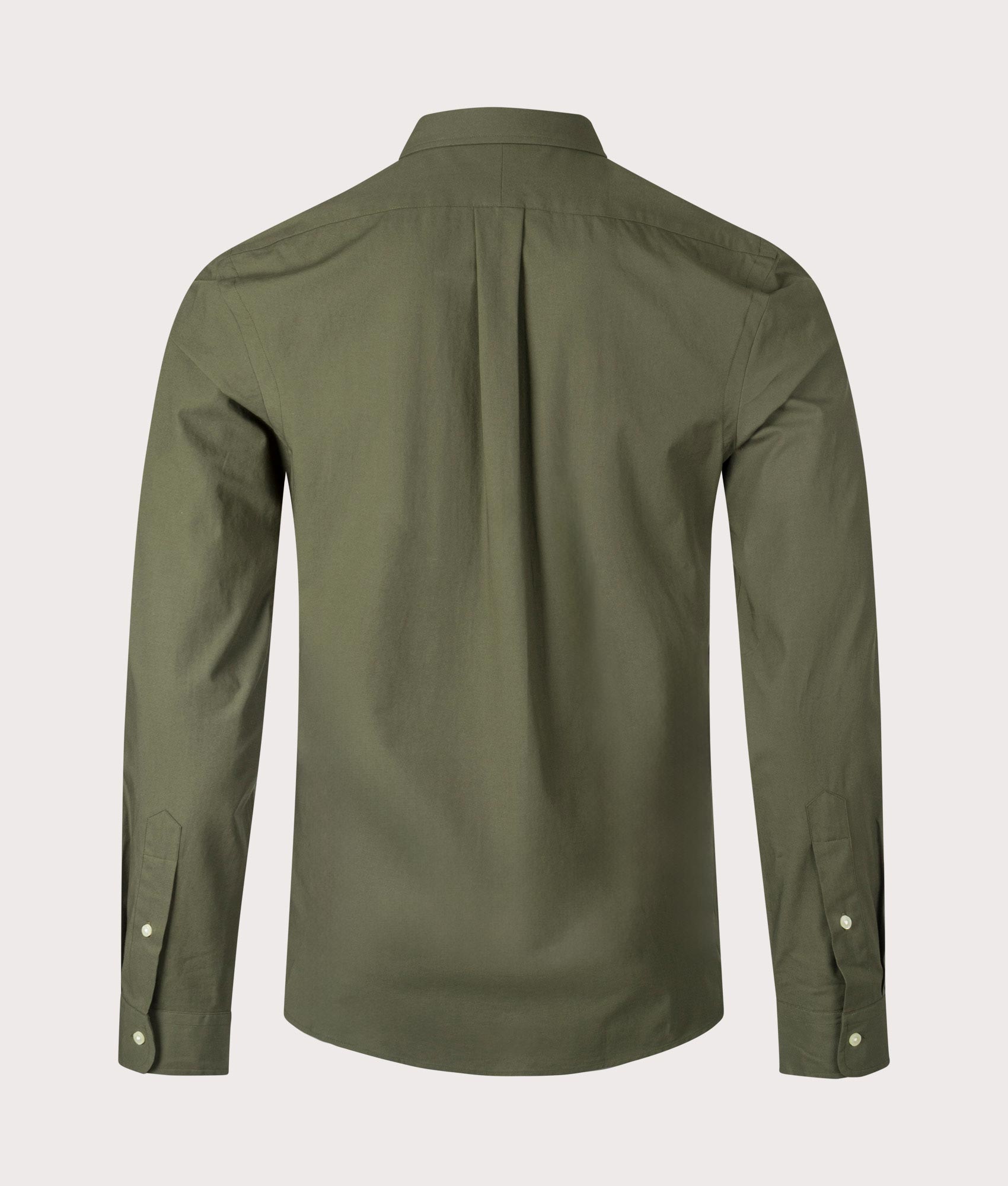 Polo Ralph Lauren Slim Fit Stretch Poplin Shirt in Armadillo Green at EQVVS. Back Shot.