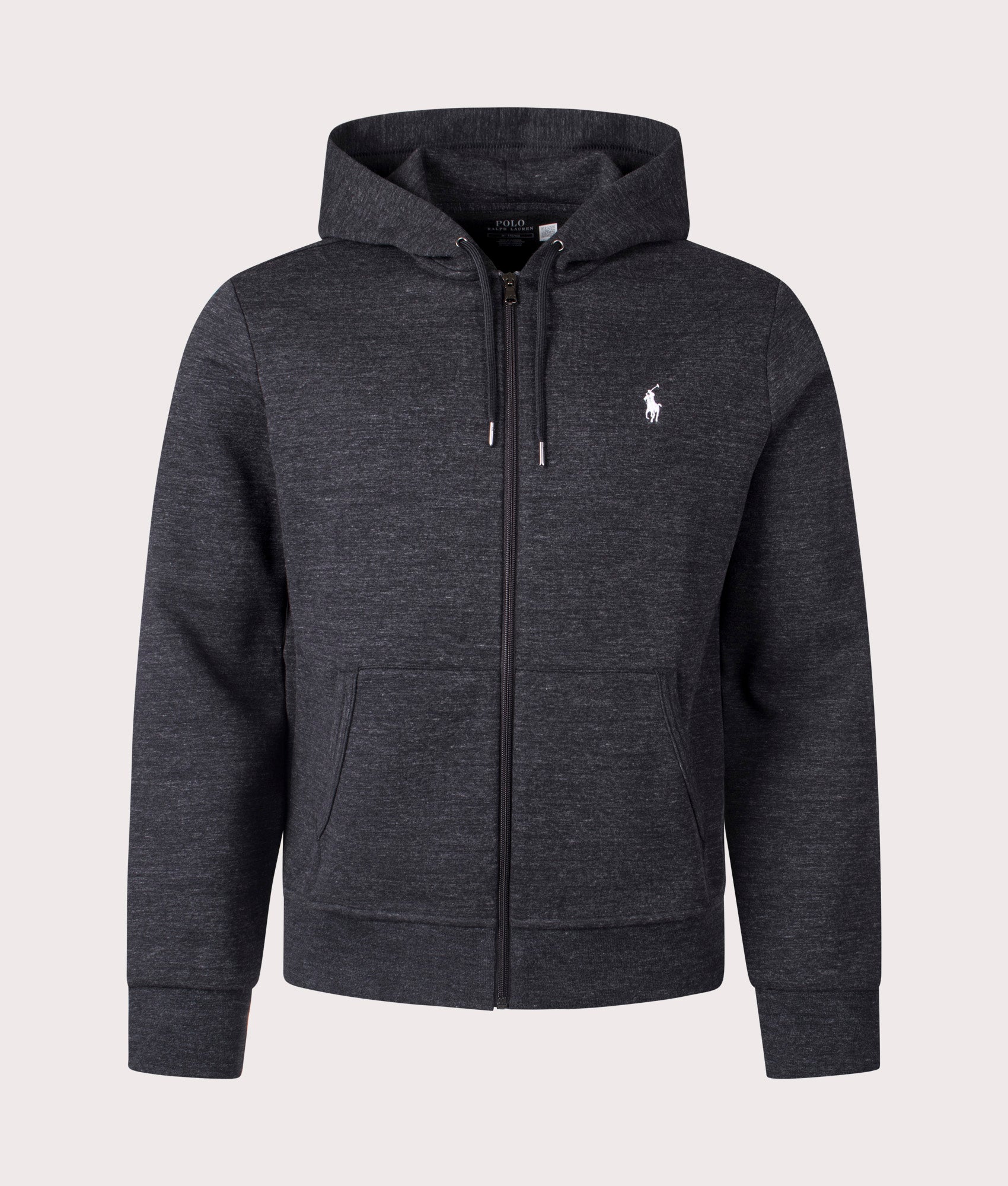 Ralph Lauren, Zip Through Double Knit Hoodie, Black Marl Heather, Eqvvs Menswear, front shot angle