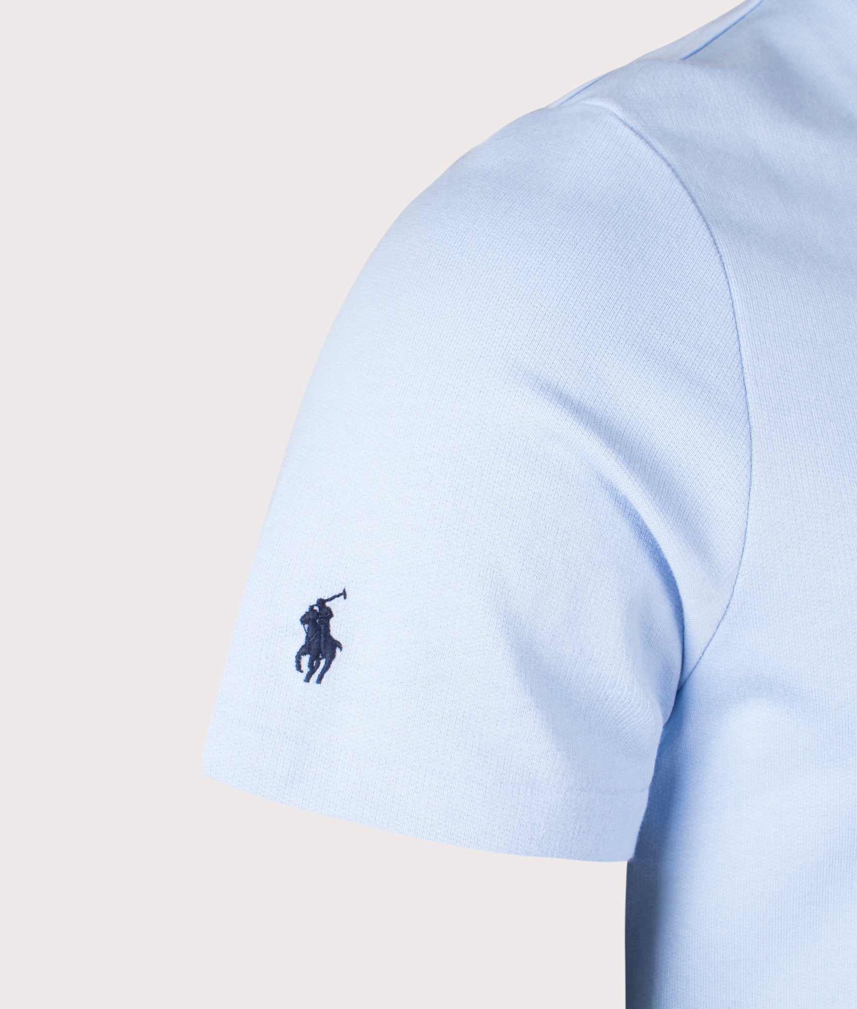 Polo Ralph Lauren Lounge T-Shirt in Office Blue. Shot at EQVVS. Right sleeve logo shot 