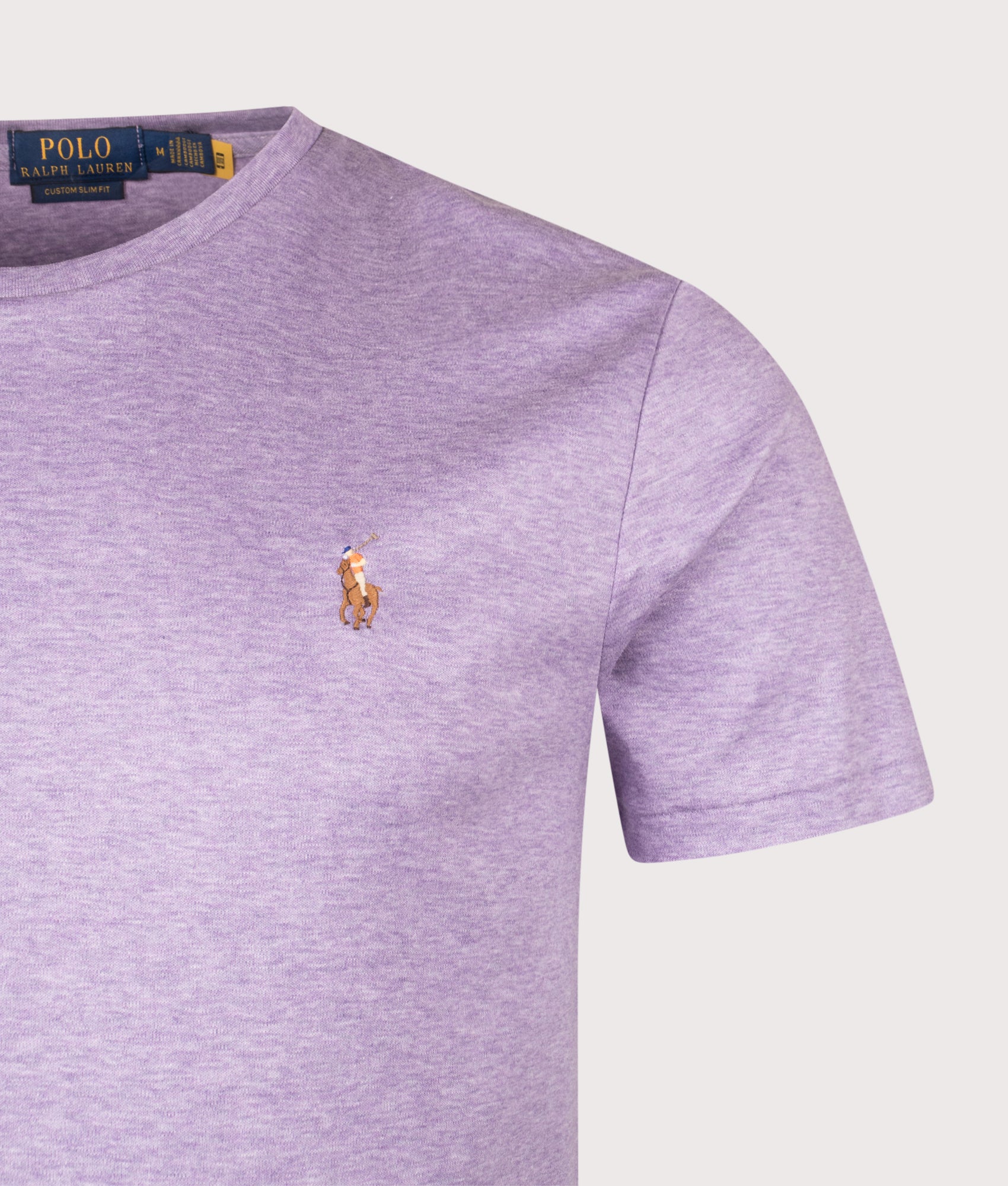 Custom Slim Fit Pima T-Shirt in Amethyst Heather | 100% Cotton | Polo Ralph Lauren | EQVVS | Front detail shot 