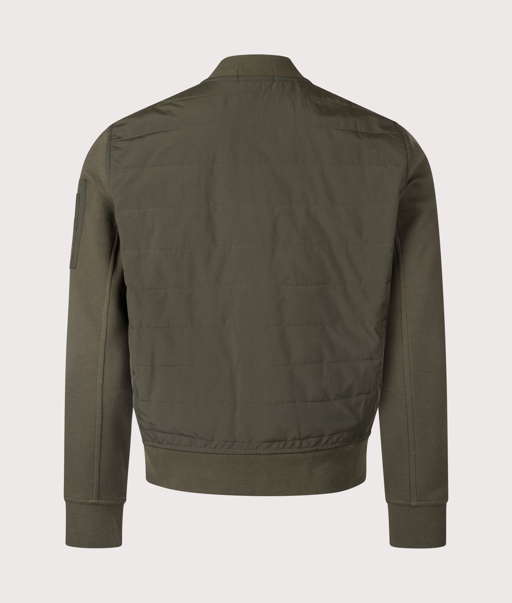 Polo Ralph Lauren Hybrid Bomber Jacket in Armadillo Green and Windsor Heather. Detail Back at EQVVS