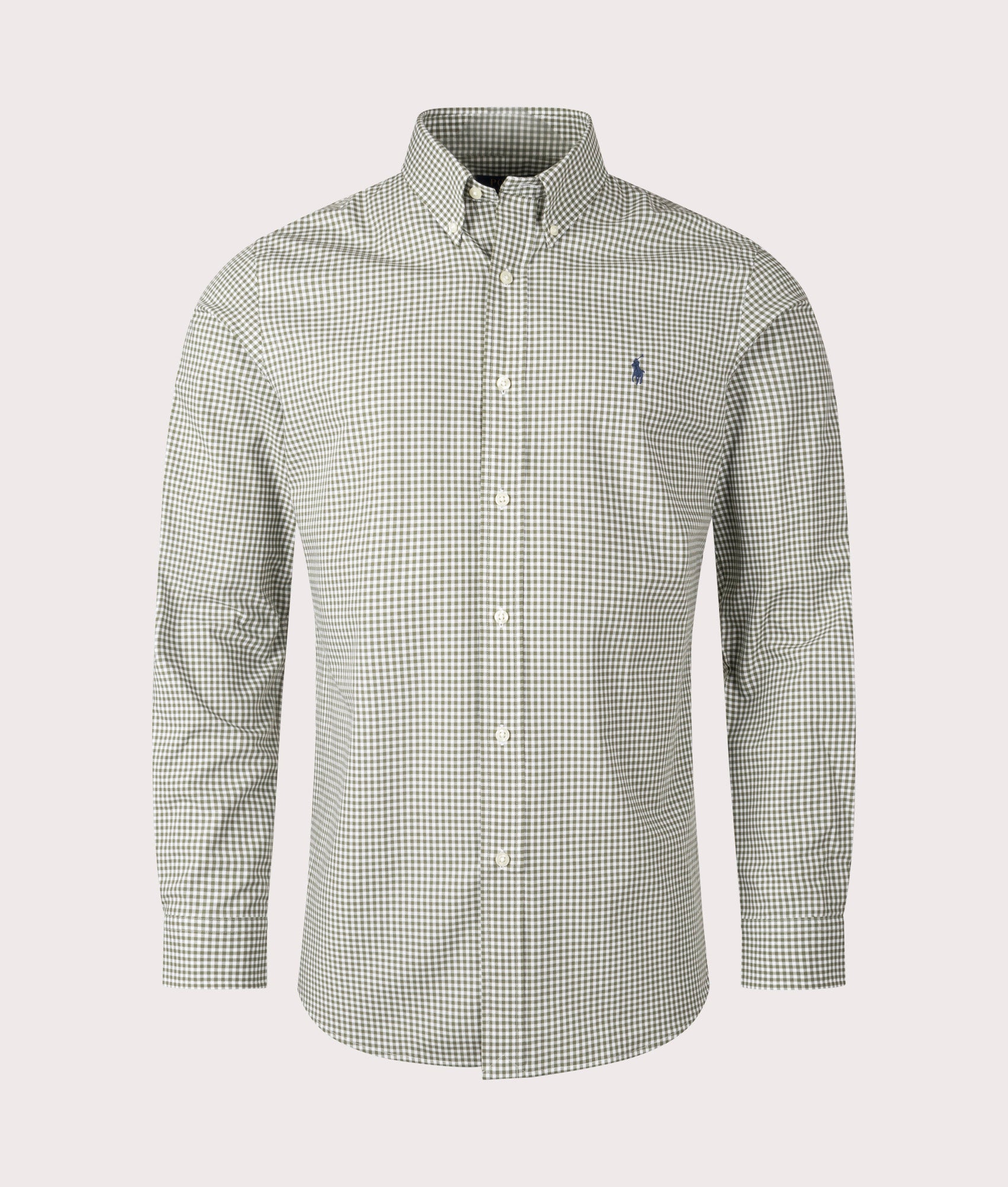 Polo Ralph Lauren Custom Fit Gingham Poplin Shirt in Garden Trail White at EQVVS. Front Shot.