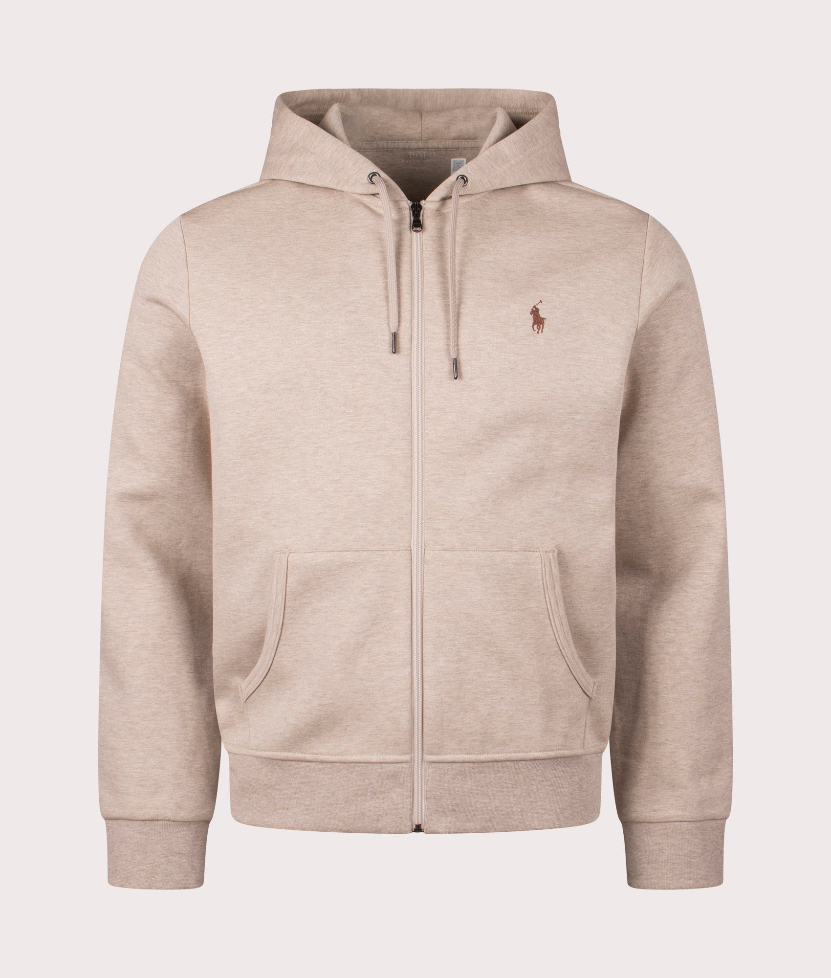 Polo Ralph Lauren Double Knit Zip Through Hoodie in Tuscan Beige. Shot at EQVVS.  Front shot. 