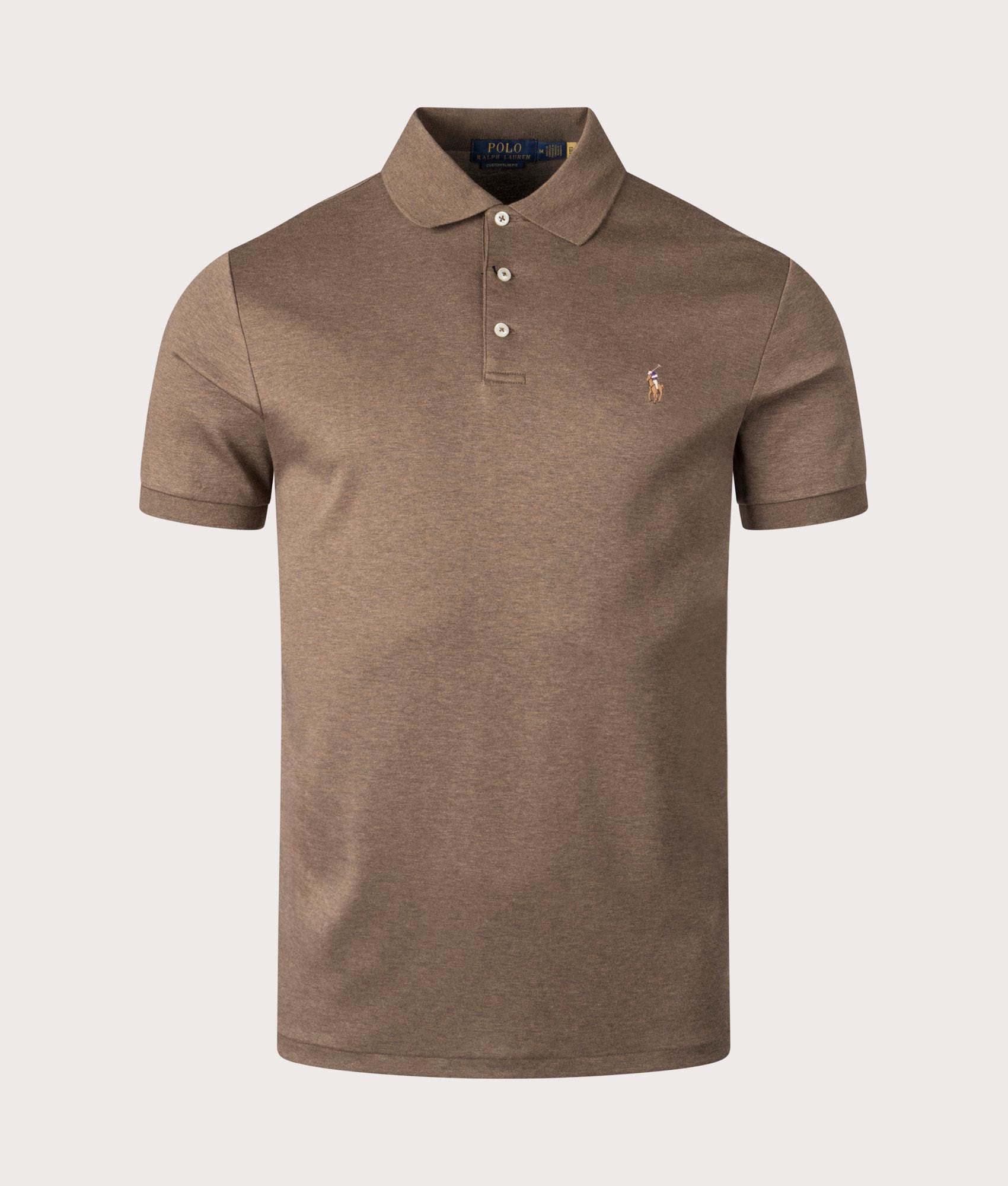 Polo Ralph Lauren Custom Slim Fit Soft Cotton Polo Shirt in Cedar. Front Shot at EQVVS.