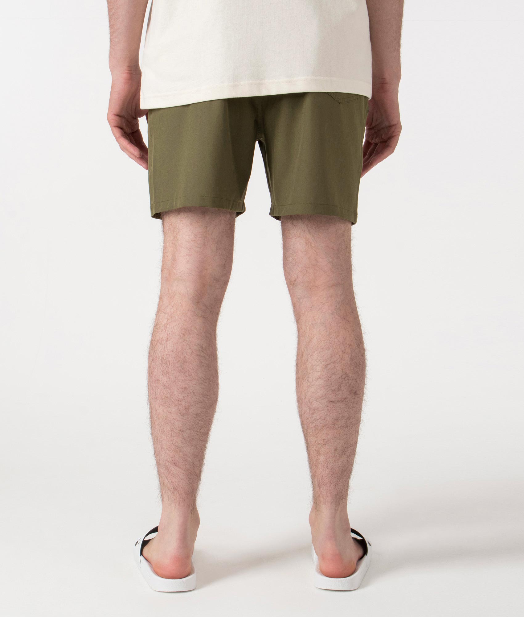 Polo Ralph Lauren Regular Fit Classic Swim Trunks in New Olive Green at EQVVS. Back Shot.