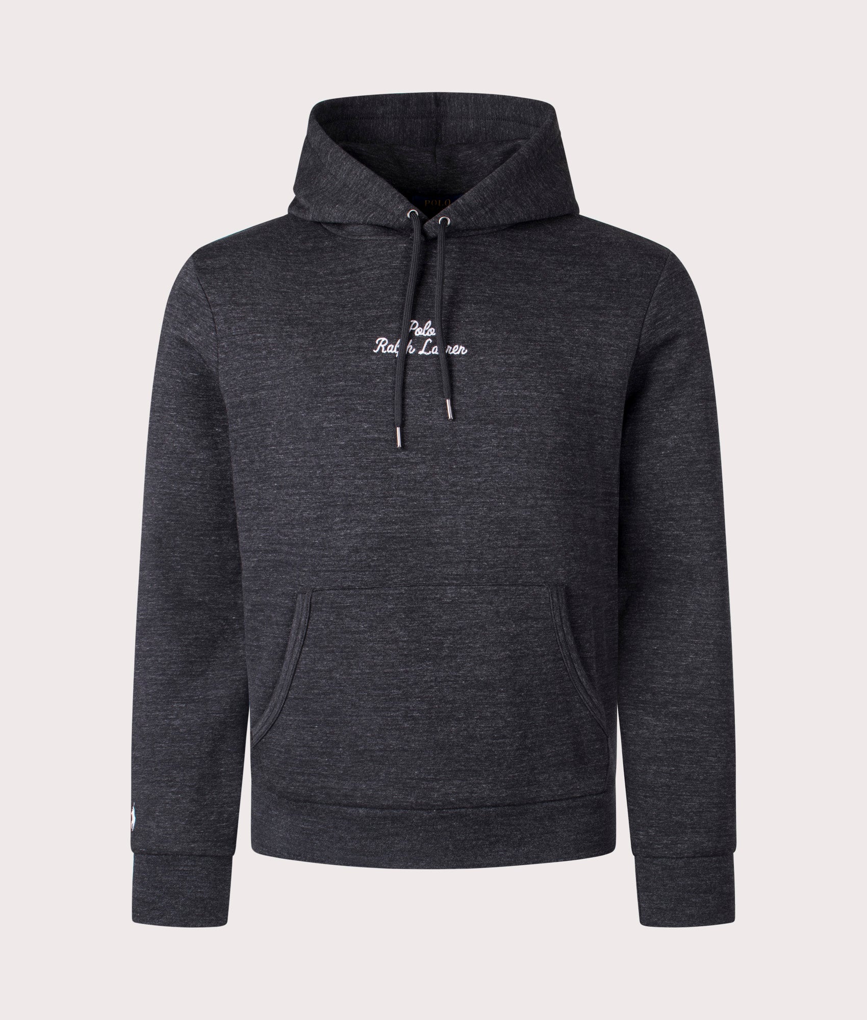 Ralph Lauren, Script Chest Logo Hoodie, Black Marl Heather, Eqvvs Menswear, front shot angle