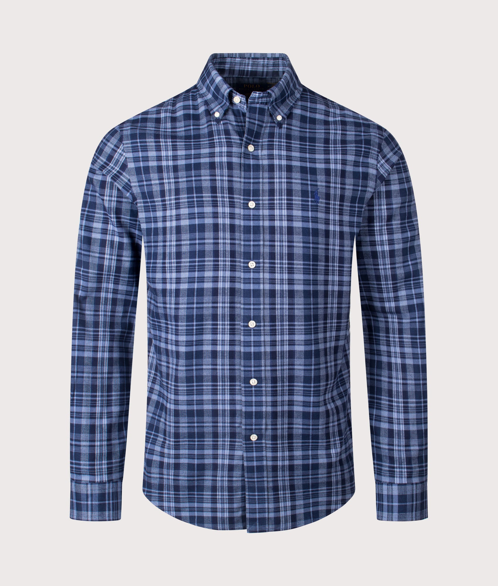 Polo Ralph Lauren Custom Fit Brushed Twill Pony Player Shirt in Blue at EQVVS Menswear. Front Shot.