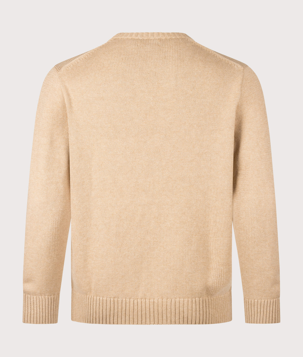Polo Ralph Lauren Regular Fit Cotton Crew Neck Jumper in Camel Melange at EQVVS Menswear. Back shot.