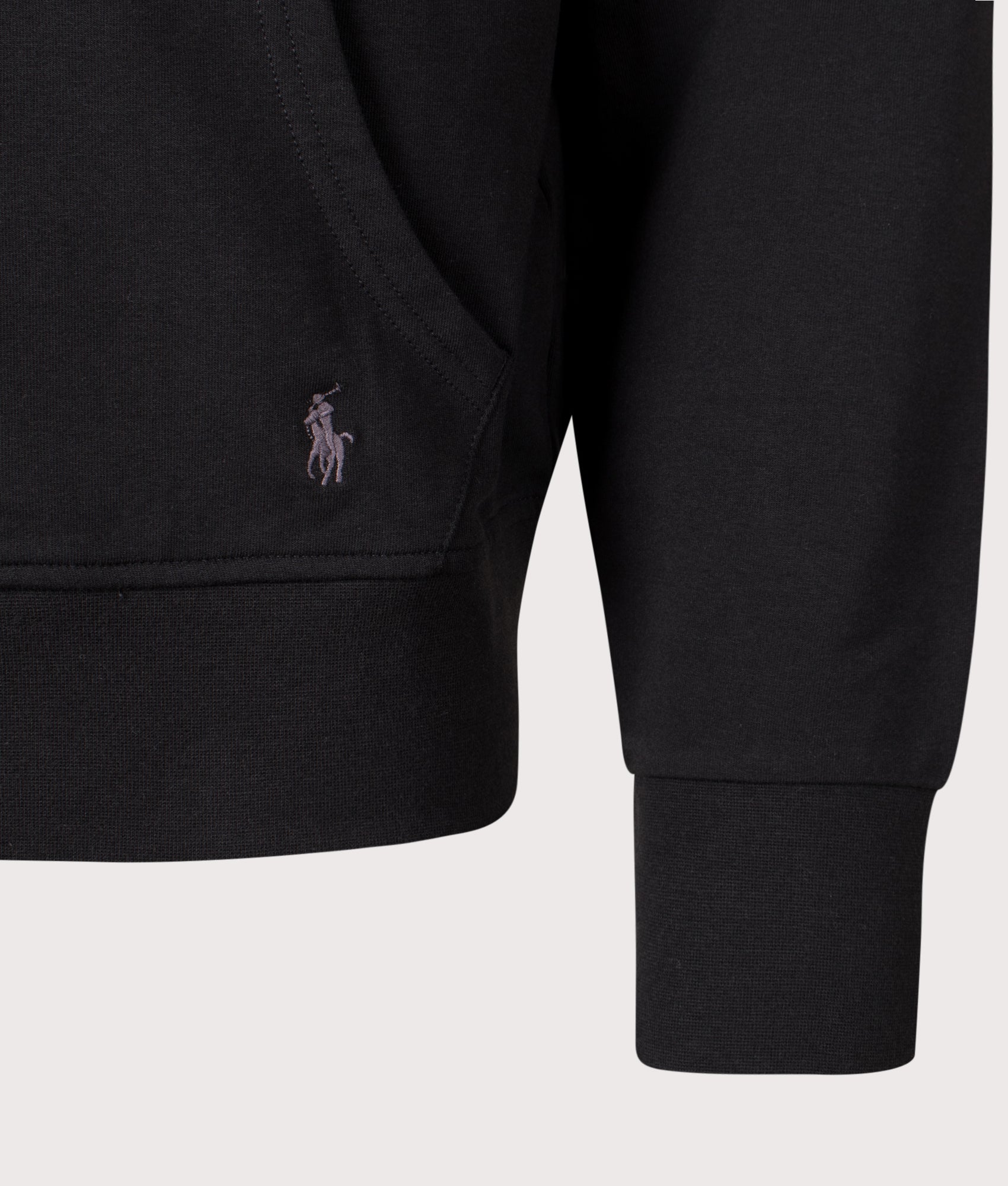 Zip Through Lightweight Hoodie in Polo Black by Polo Ralph Lauren. Shot by EQVVS. Detail Shot.
