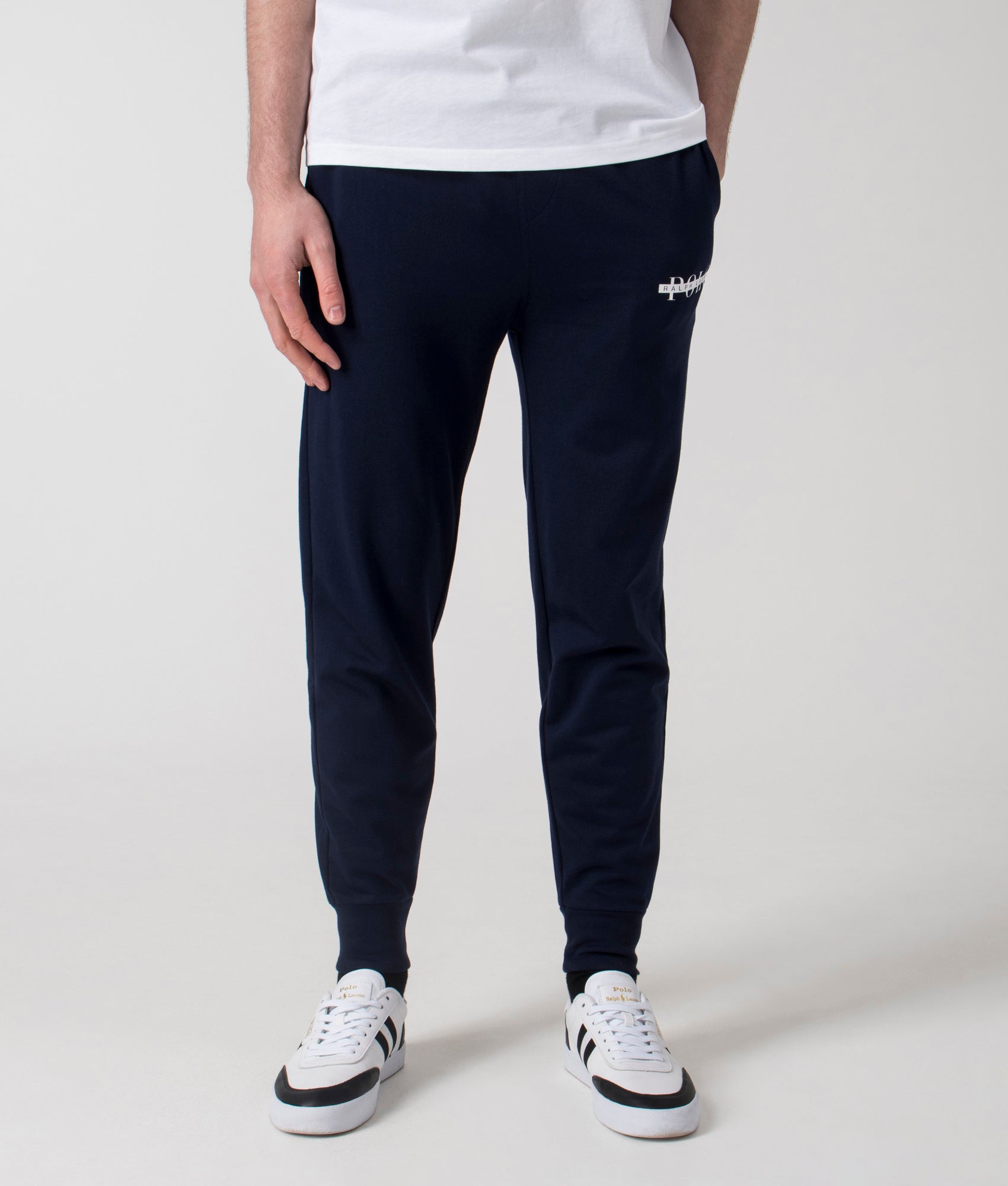 Polo Ralph Lauren Lounge Joggers in Cruise Navy. Shot at EQVVS.  Front shot.